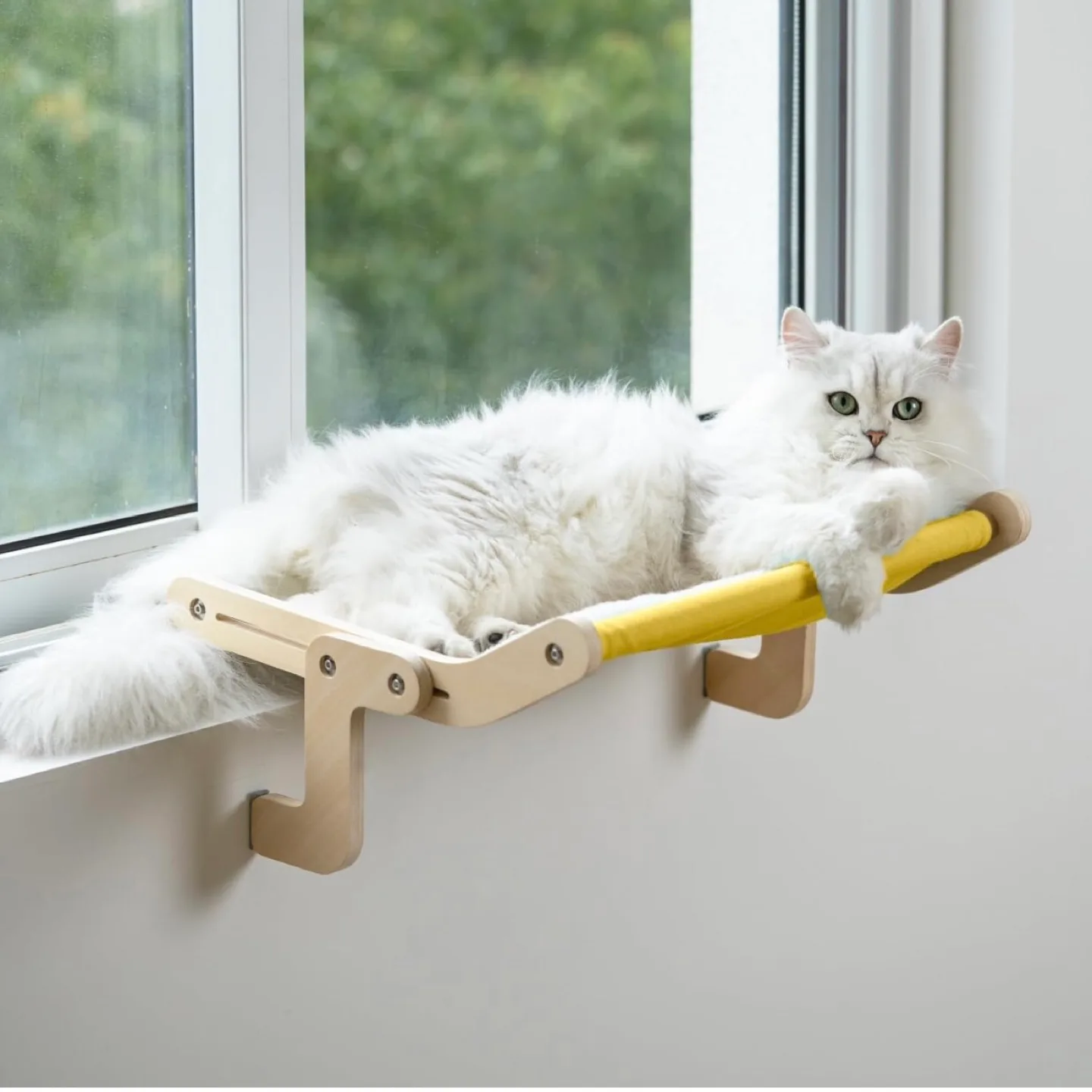 (Yellow with pad) Cat Window Perch Cat Window Hammock Seat image indicator(8)