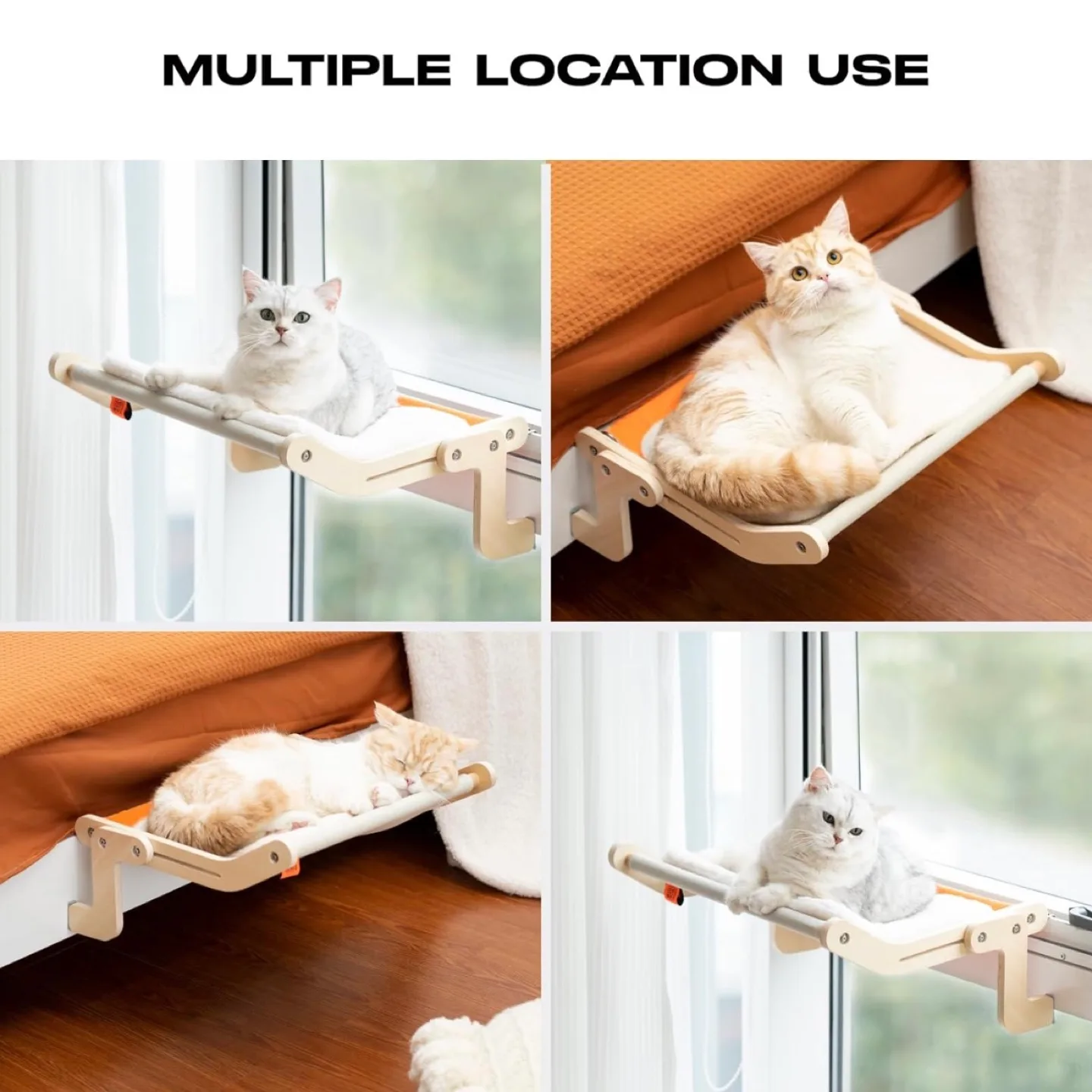 (Orange with pad) Cat Window Perch Cat Window Hammock Seat image indicator(3)