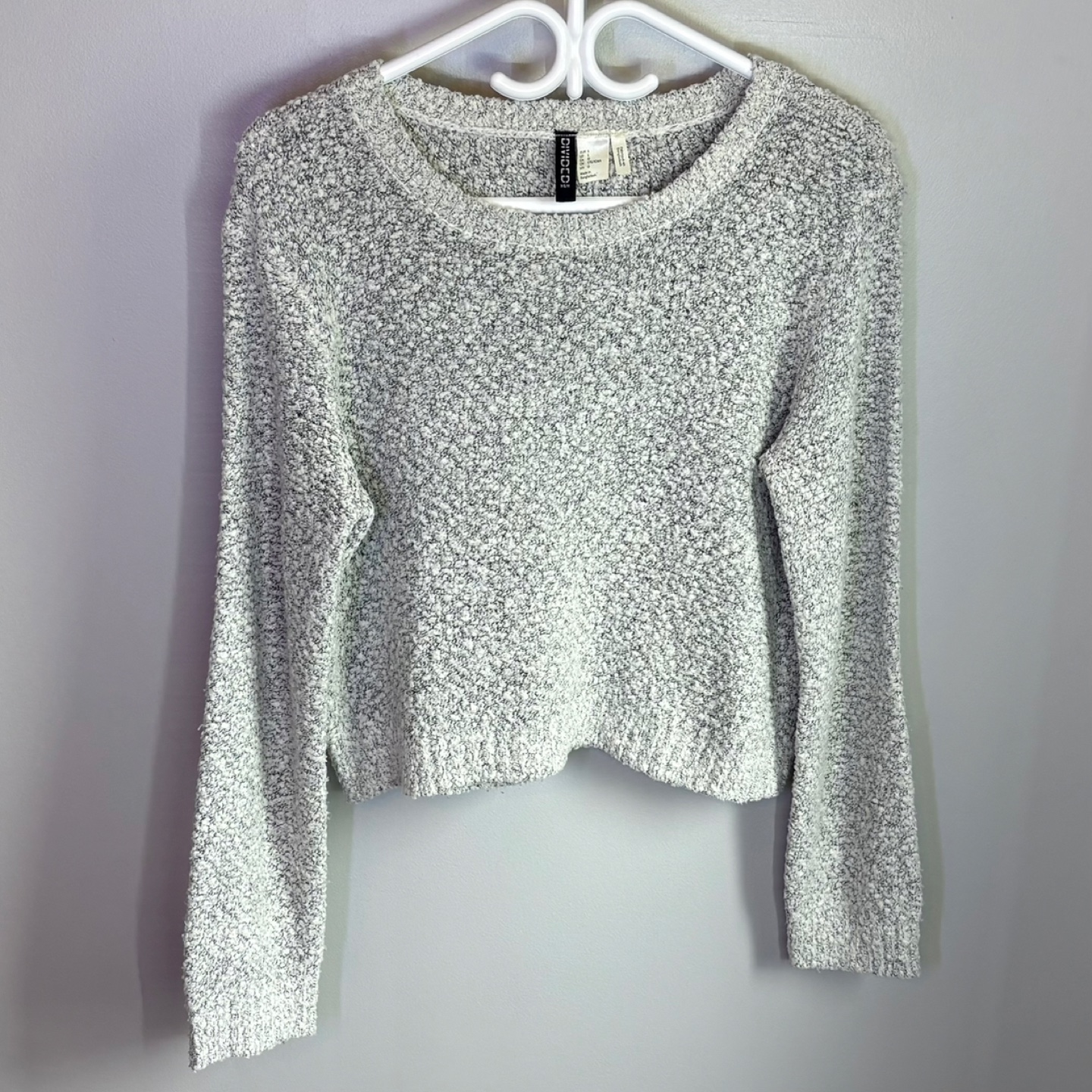 Divided Grey Boucle Chunky Knit Cropped Crew Neck Sweater