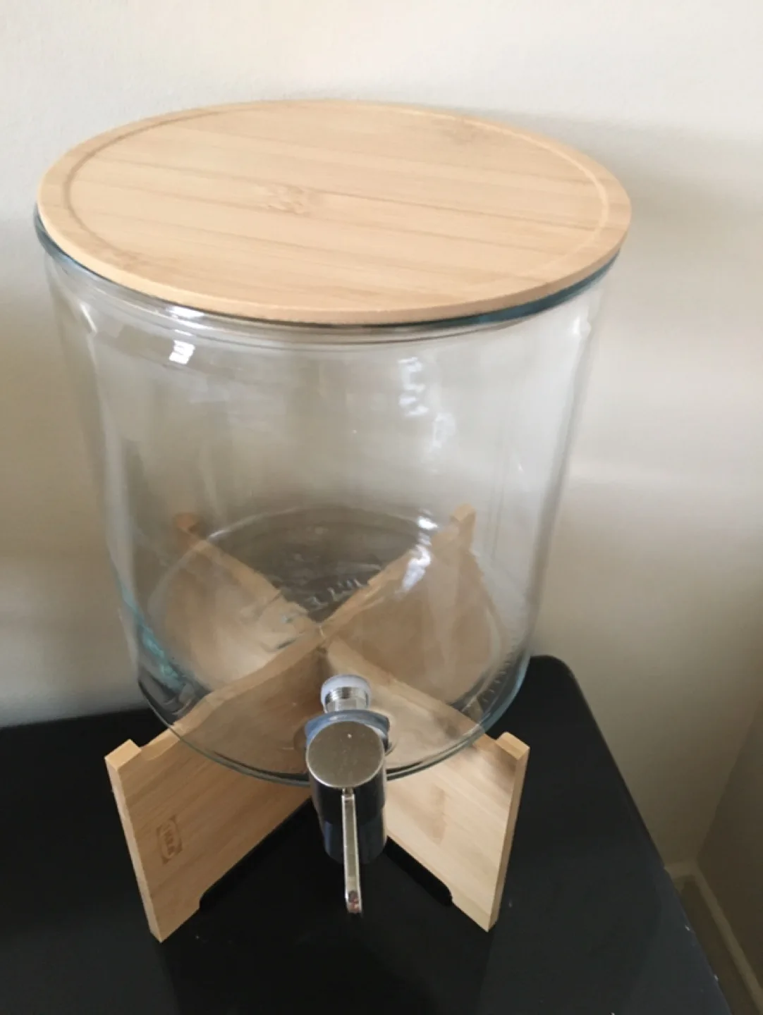 Glass Beverage Dispenser with Wooden Stand thumbnail