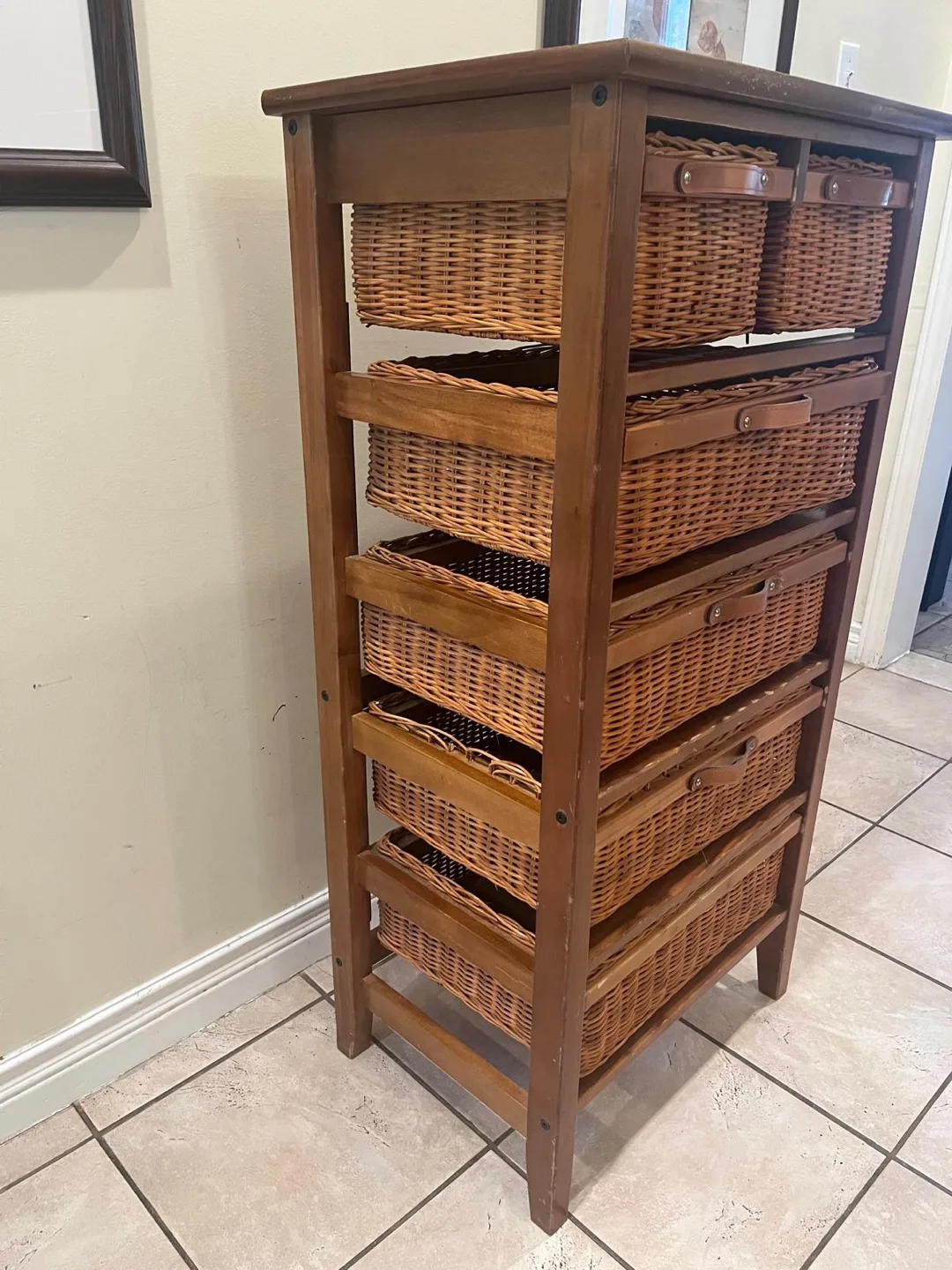 Beautiful rattan tall boy dresser $80 firm image indicator(2)