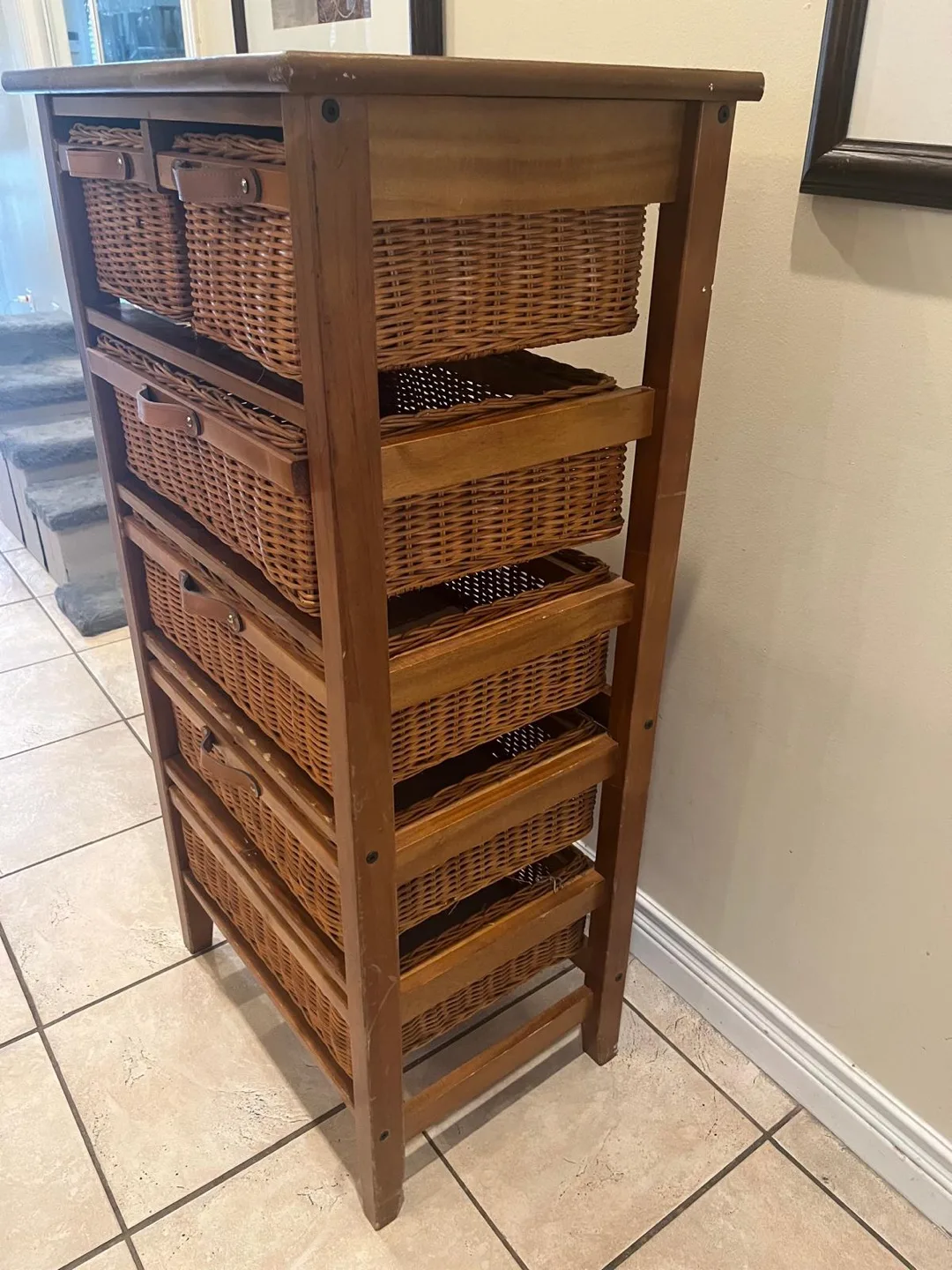 Beautiful rattan tall boy dresser $80 firm image indicator(7)