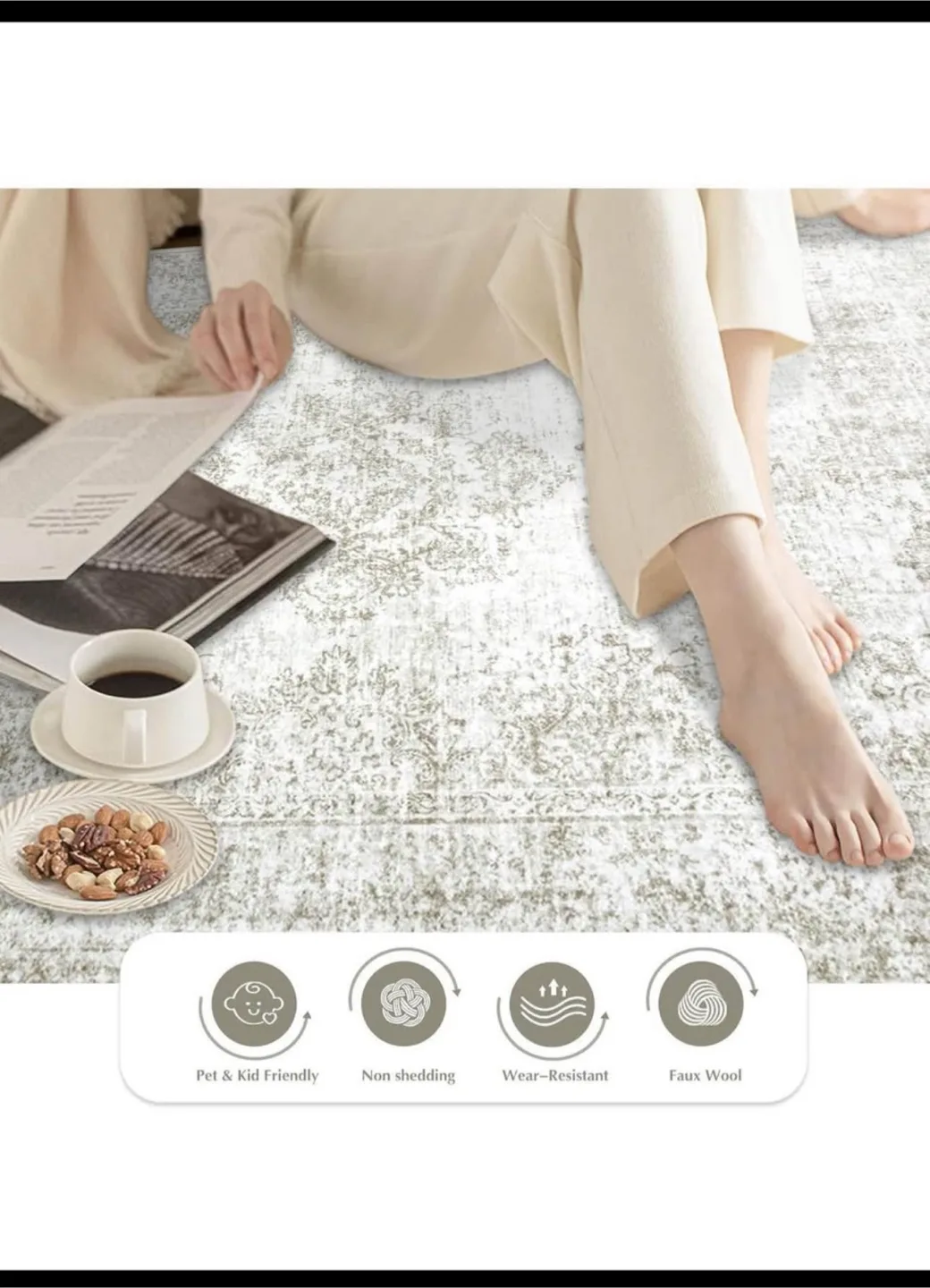 Vintage Rug - 6x9 Large Machine Washable Boho Moroccan Rug image indicator(4)