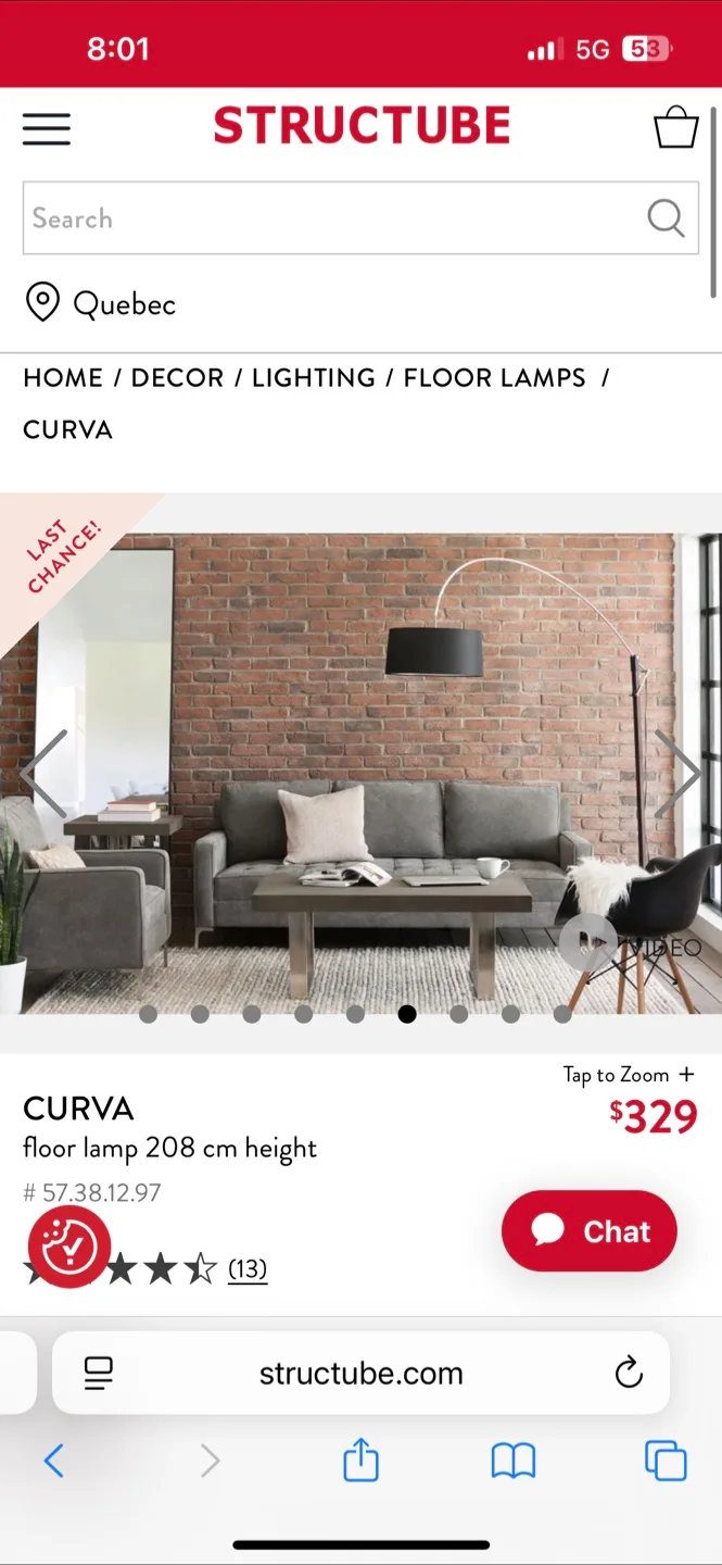 Structube Curva Lamp - white (adjustable) image indicator(7)