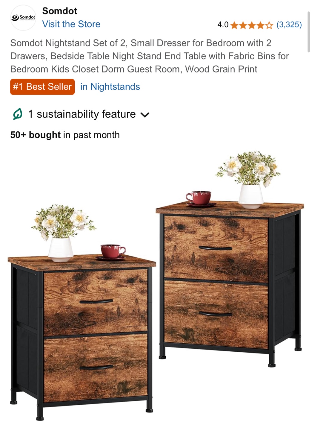 Nightstand Set of 2, Small Dresser