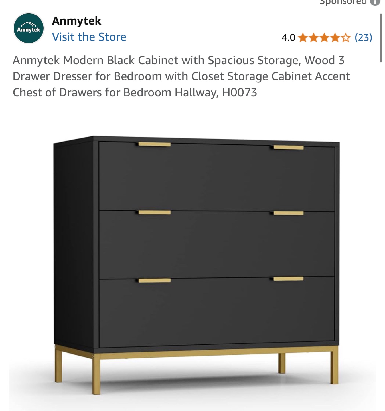 Black Dresser with Gold Accents