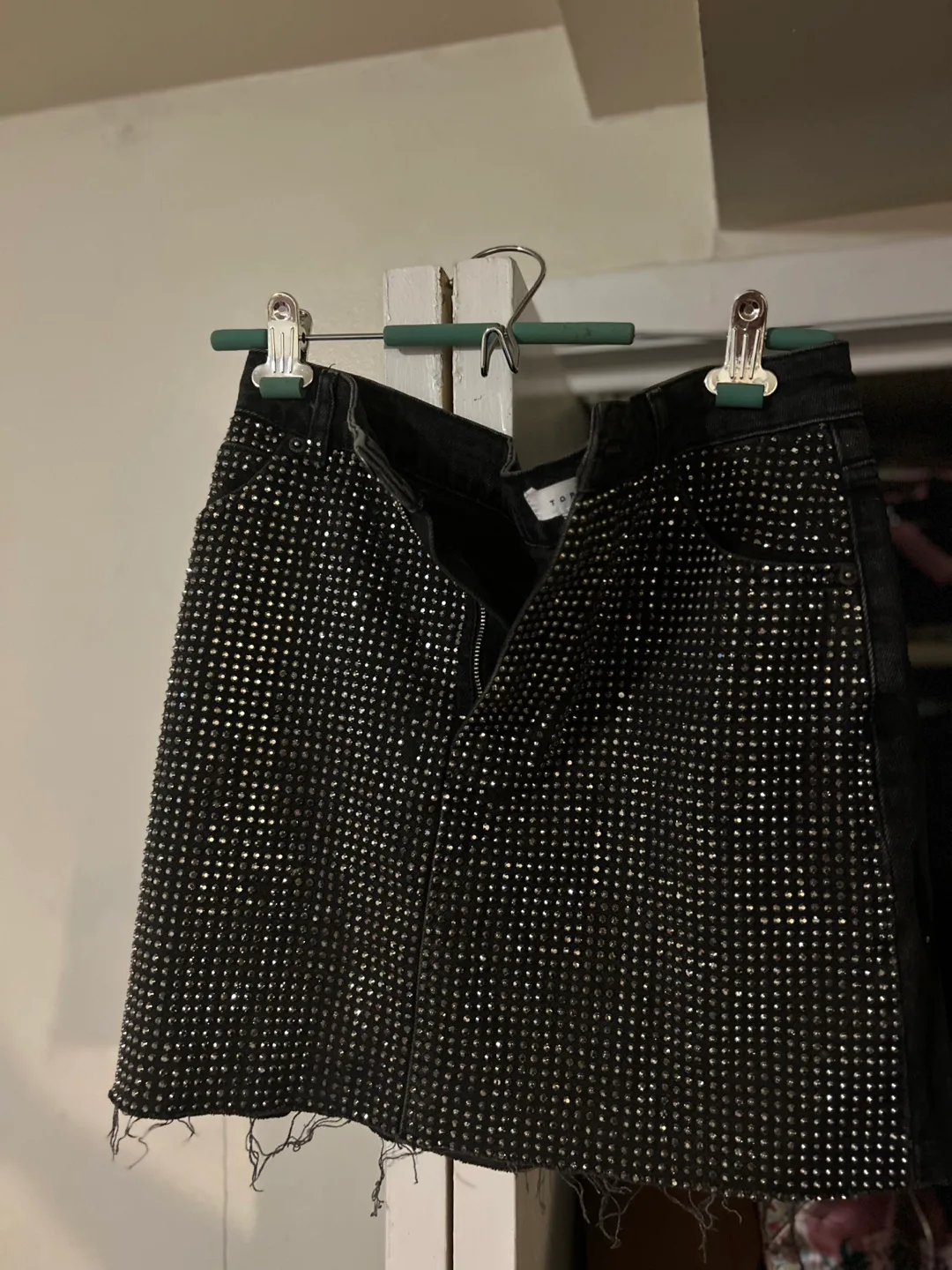 Topshop Embellished Black Denim Mini Skirt thumbnail