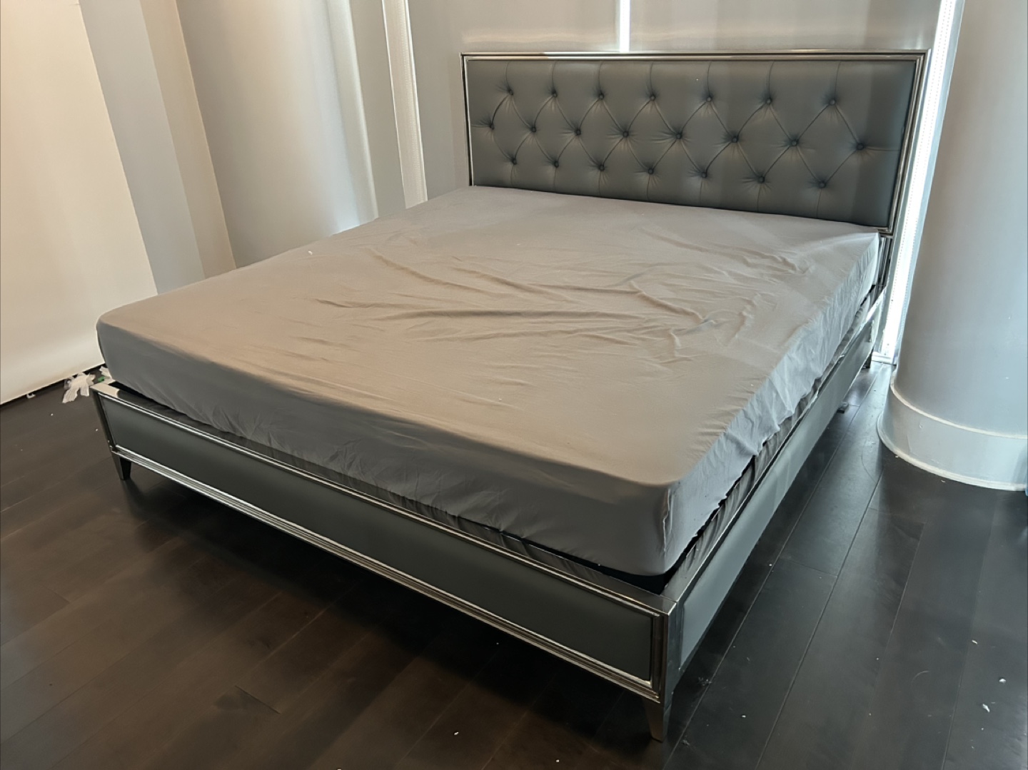 Closing sale—-brand new king Bed Frame with Tufted Headboard