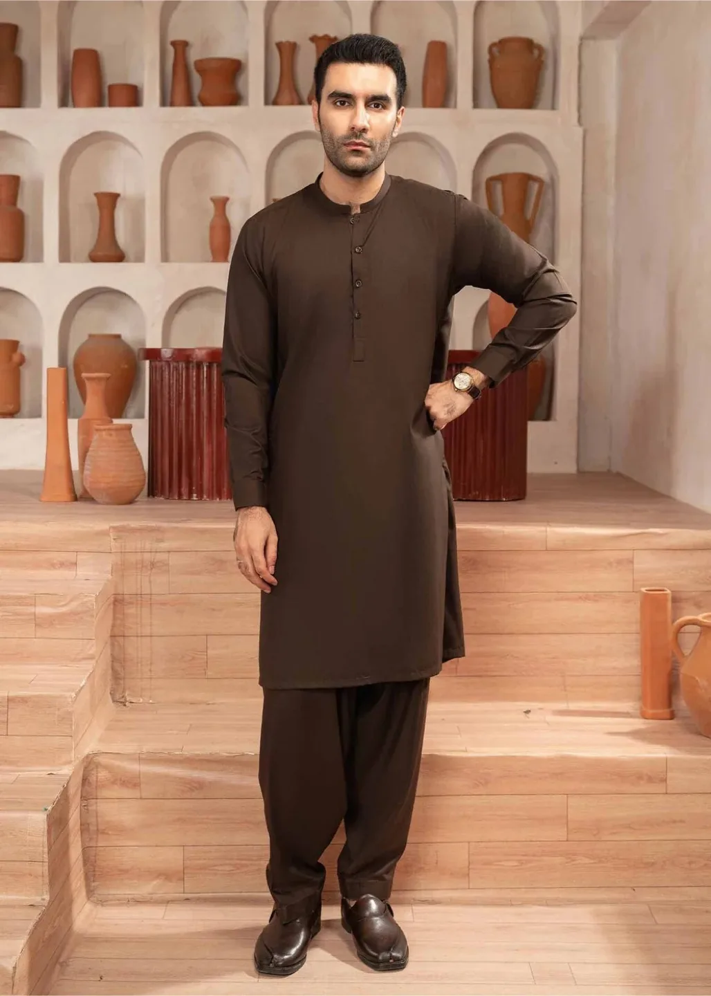 Men’s Brown Kurta and Shalwar Suit thumbnail