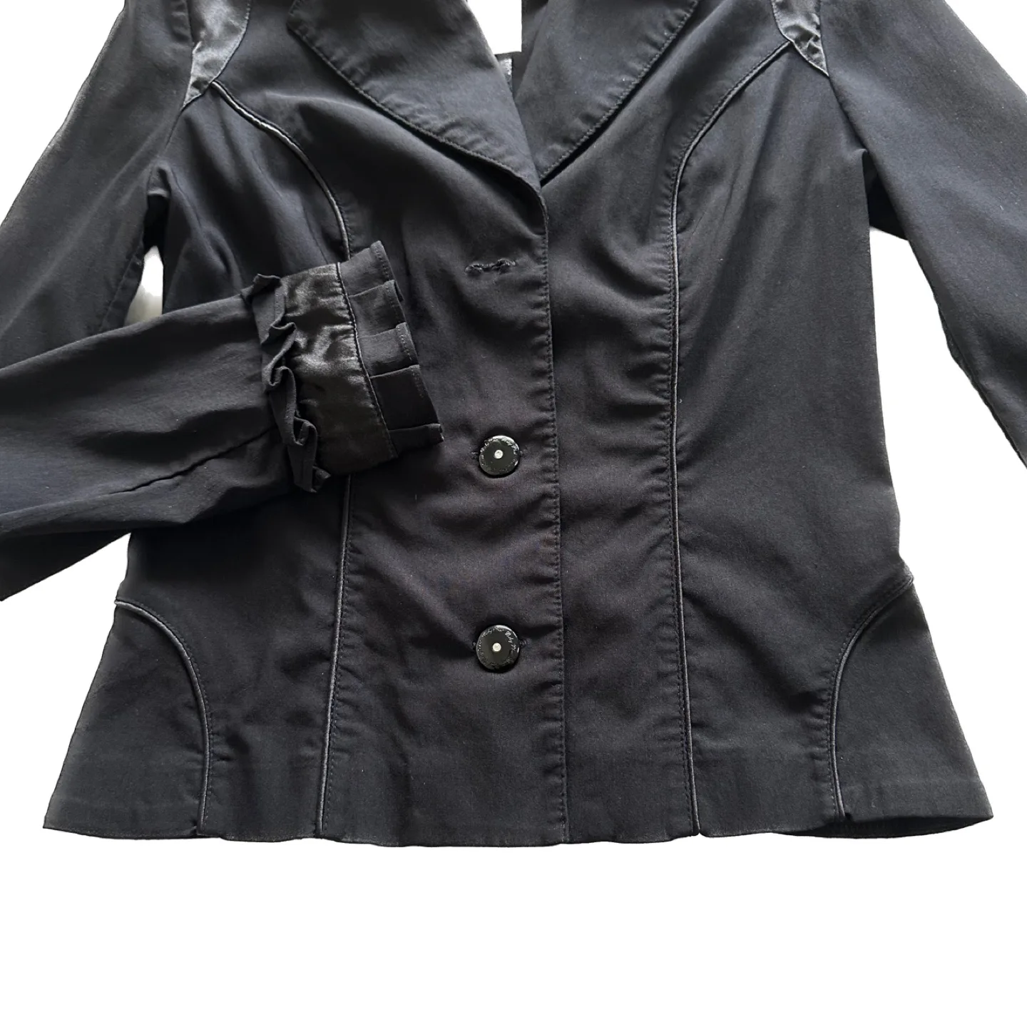 Baby Phat Satin Trim Detail Frilly Cuff Black Blazer Jacket XL image indicator(3)