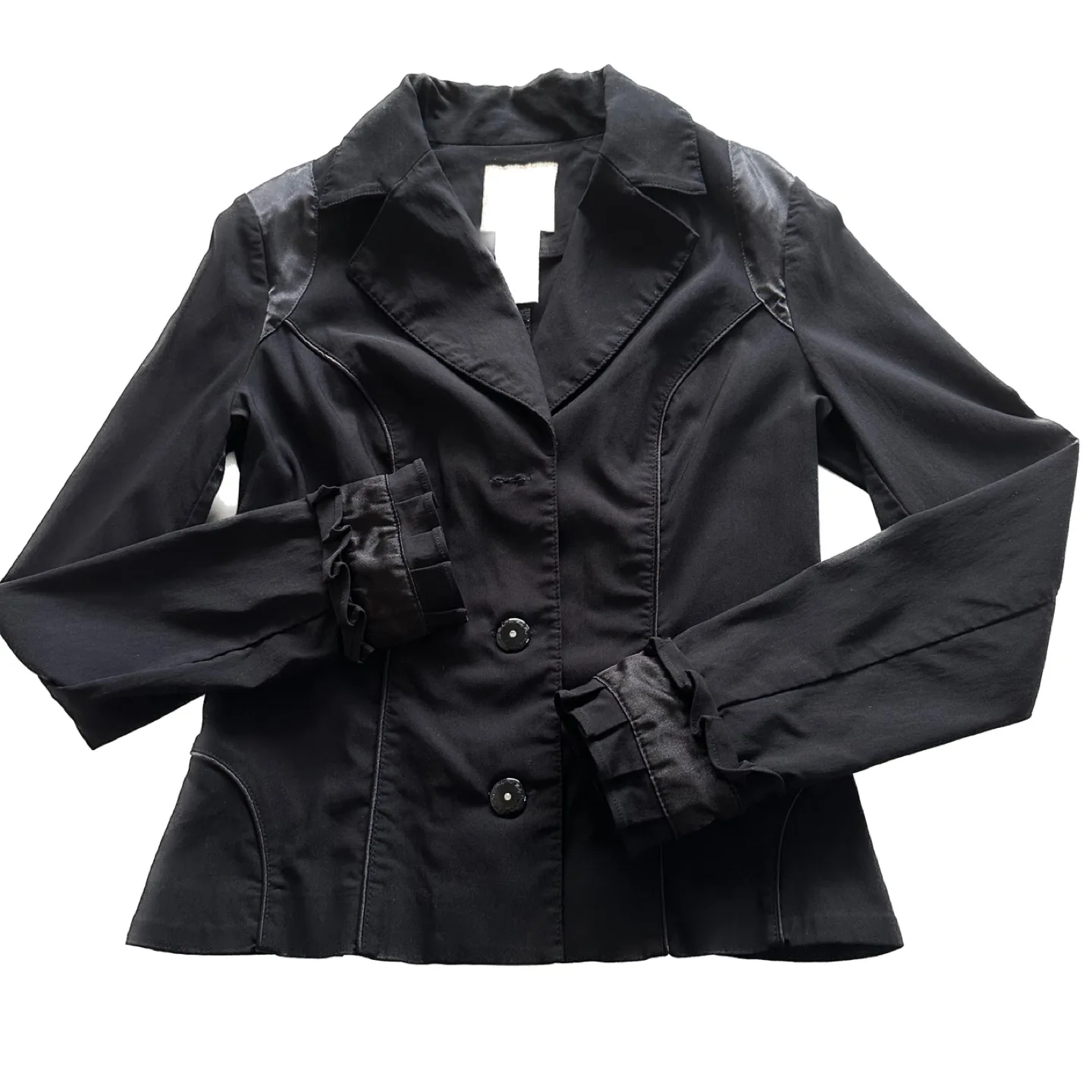 Baby Phat Satin Trim Detail Frilly Cuff Black Blazer Jacket XL thumbnail