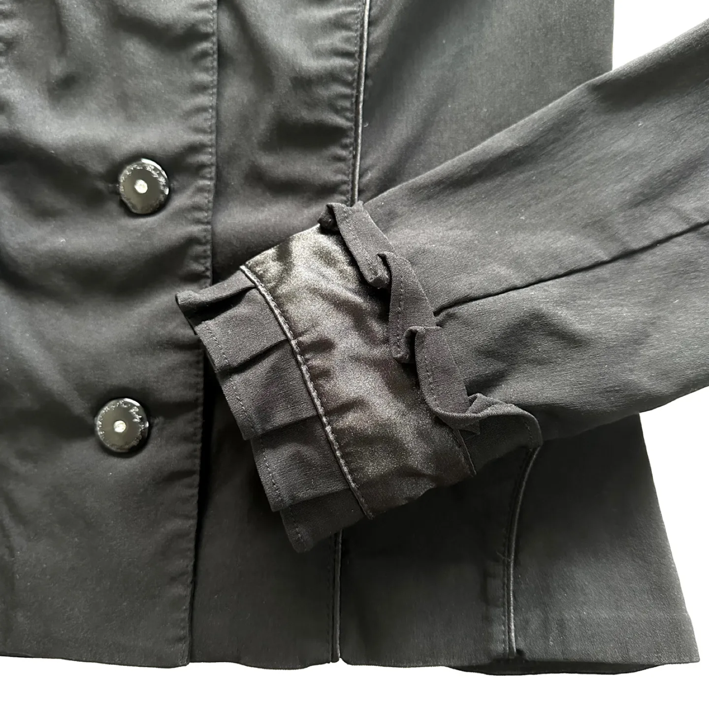 Baby Phat Satin Trim Detail Frilly Cuff Black Blazer Jacket XL image indicator(8)