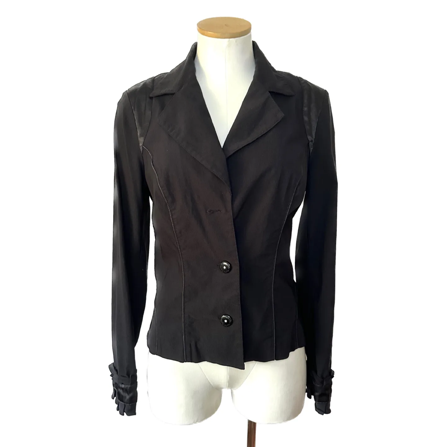 Baby Phat Satin Trim Detail Frilly Cuff Black Blazer Jacket XL image indicator(9)
