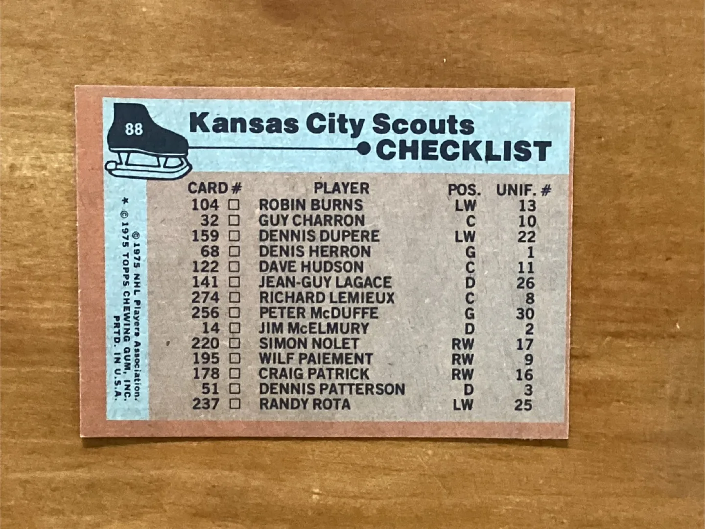 1974-75 TOPPS NHL KANSAS CITY SCOUTS Card # 88! image indicator(2)