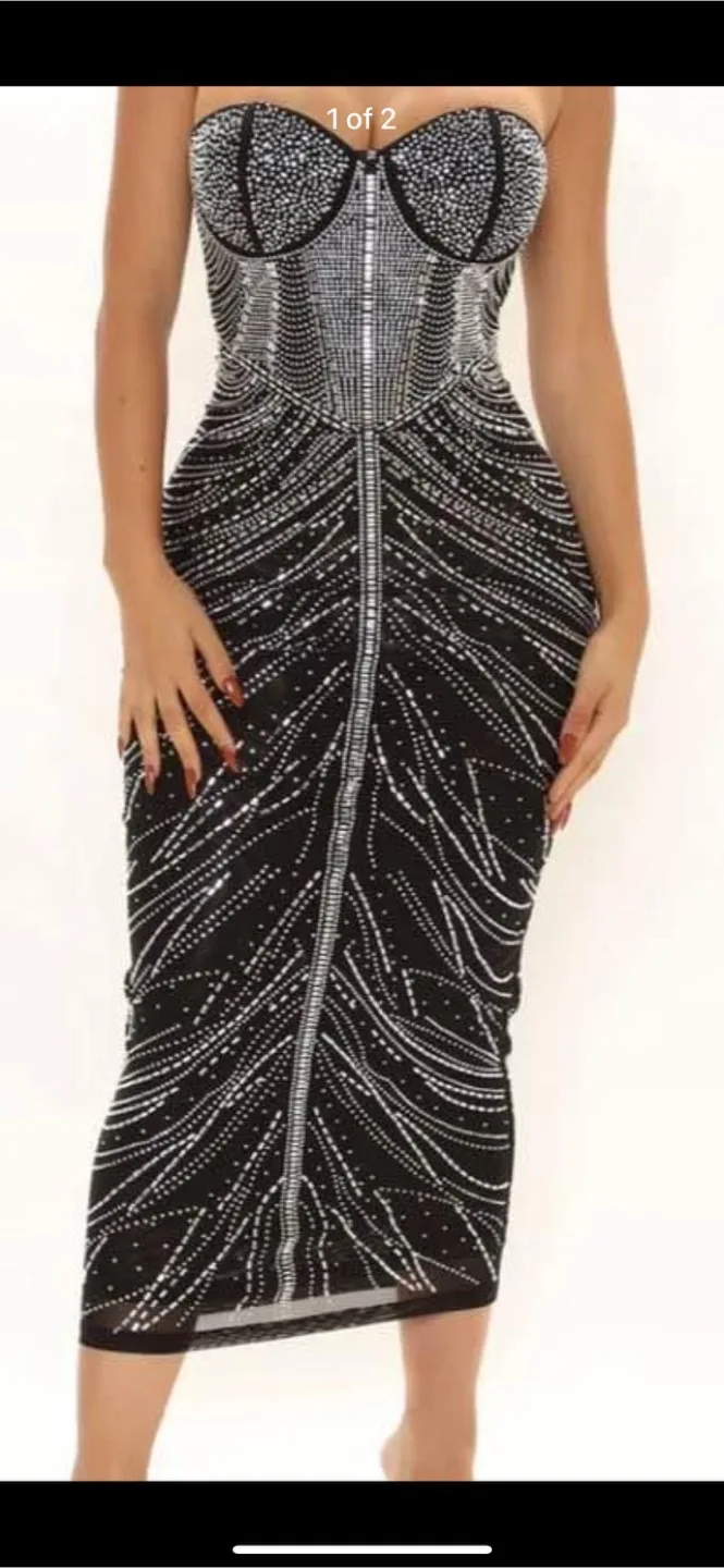 Black Rhinestone Strapless Dress thumbnail