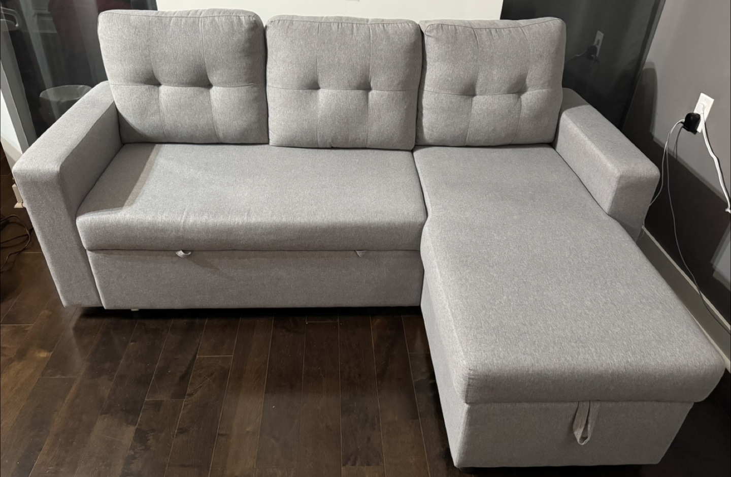 Light Grey Sectional Sofa Bed with Storage - Right Facing