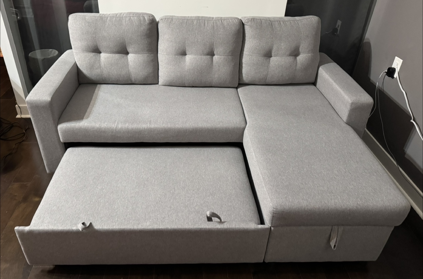 Light Grey Sectional Sofa Bed with Storage - Right Facing - photo 4