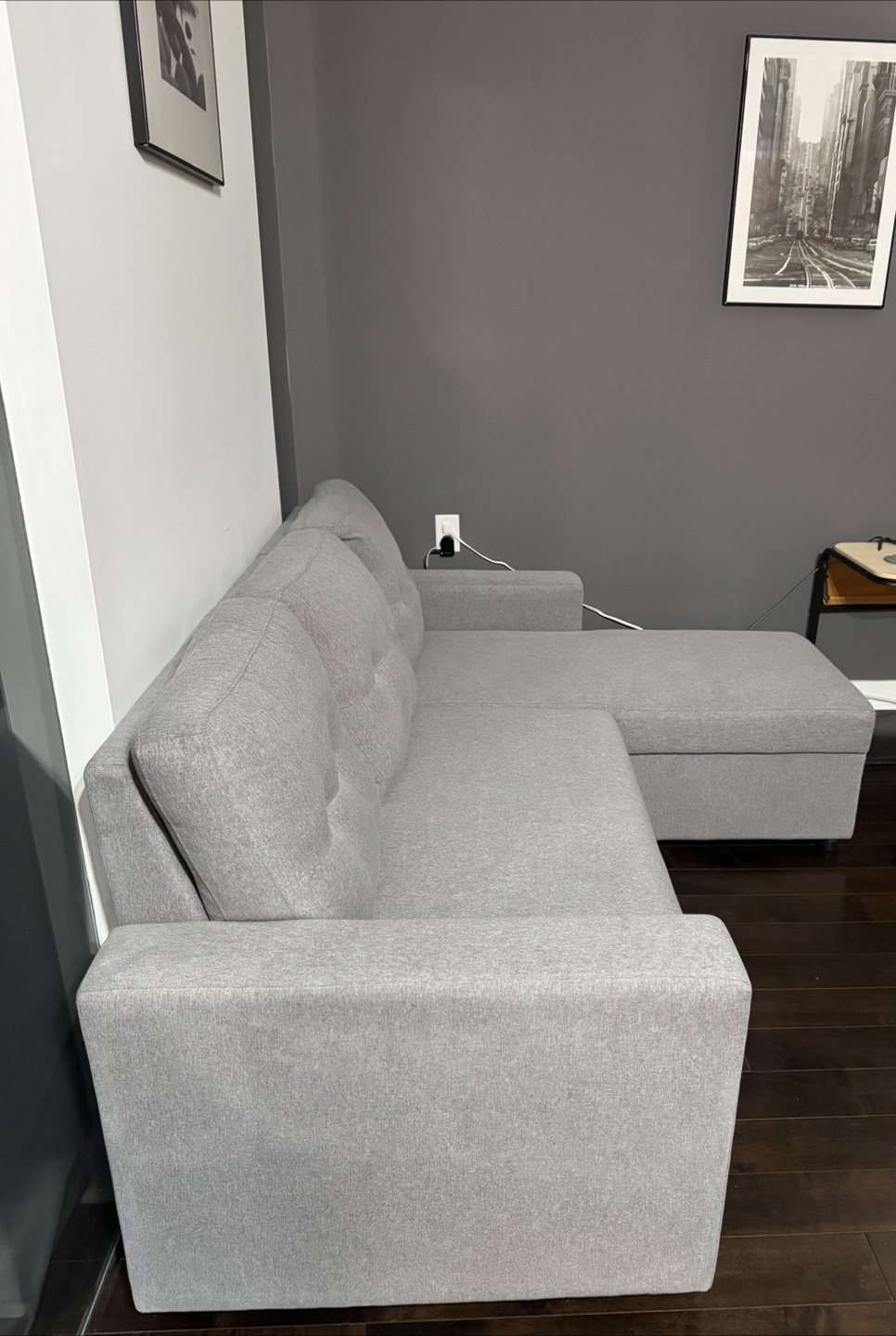 Light Grey Sectional Sofa Bed with Storage - Right Facing - photo 2
