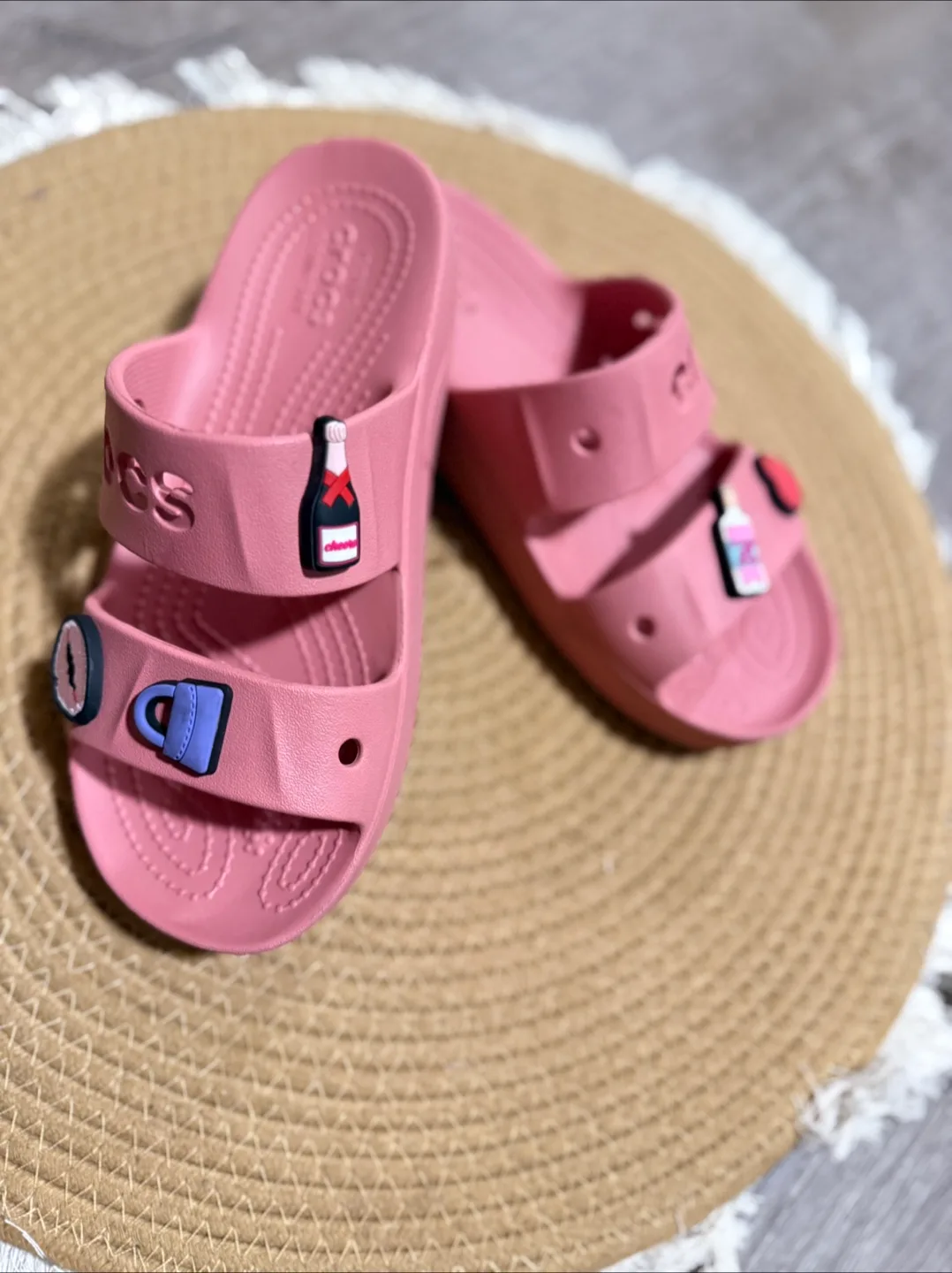 Pink Crocs Slides with Charms thumbnail