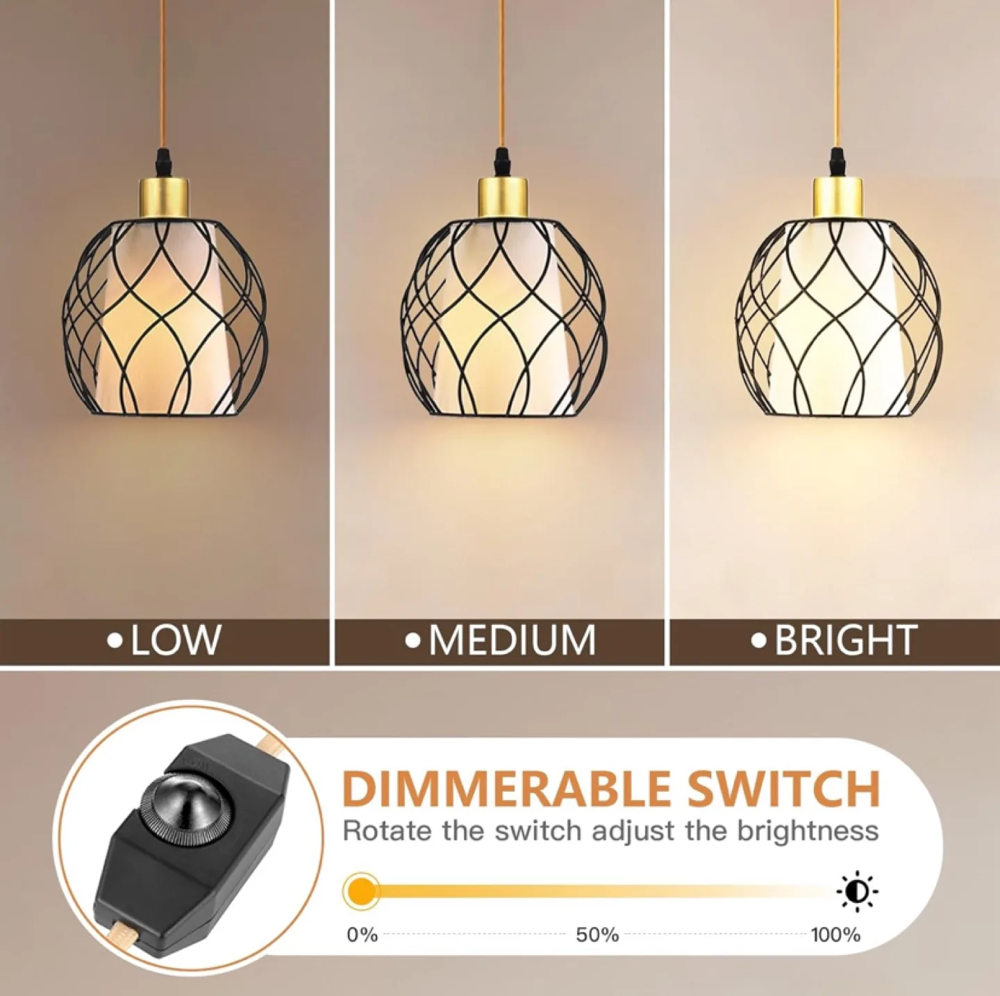Modern Pendant Light Fixture with Dimmable Switch image indicator(2)