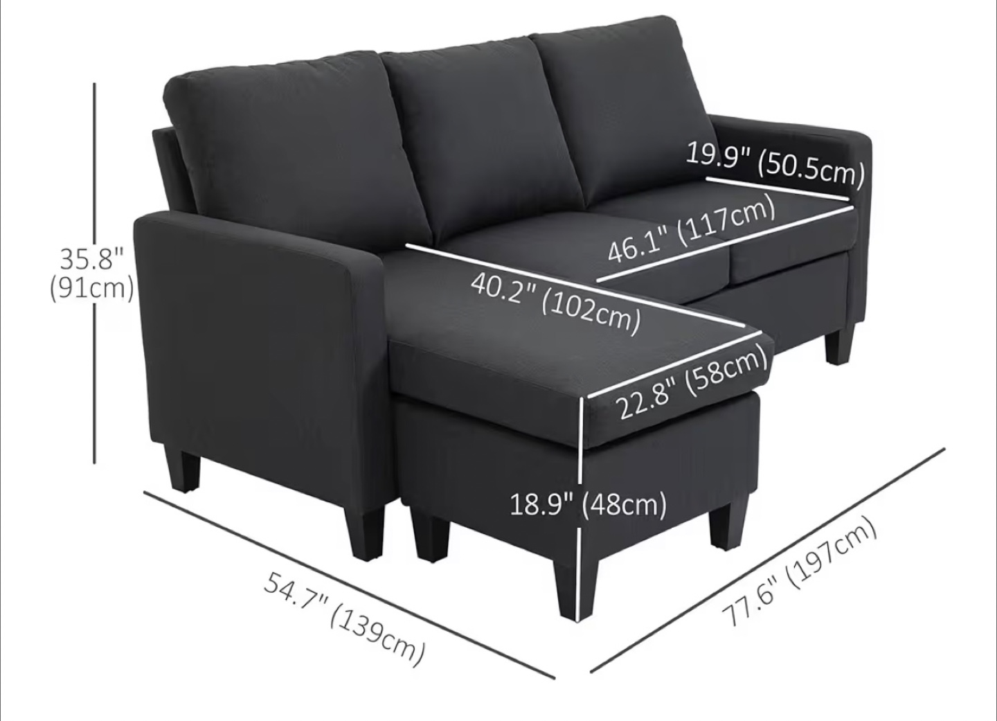 Grey Chaise Lounge Sofa - photo 5