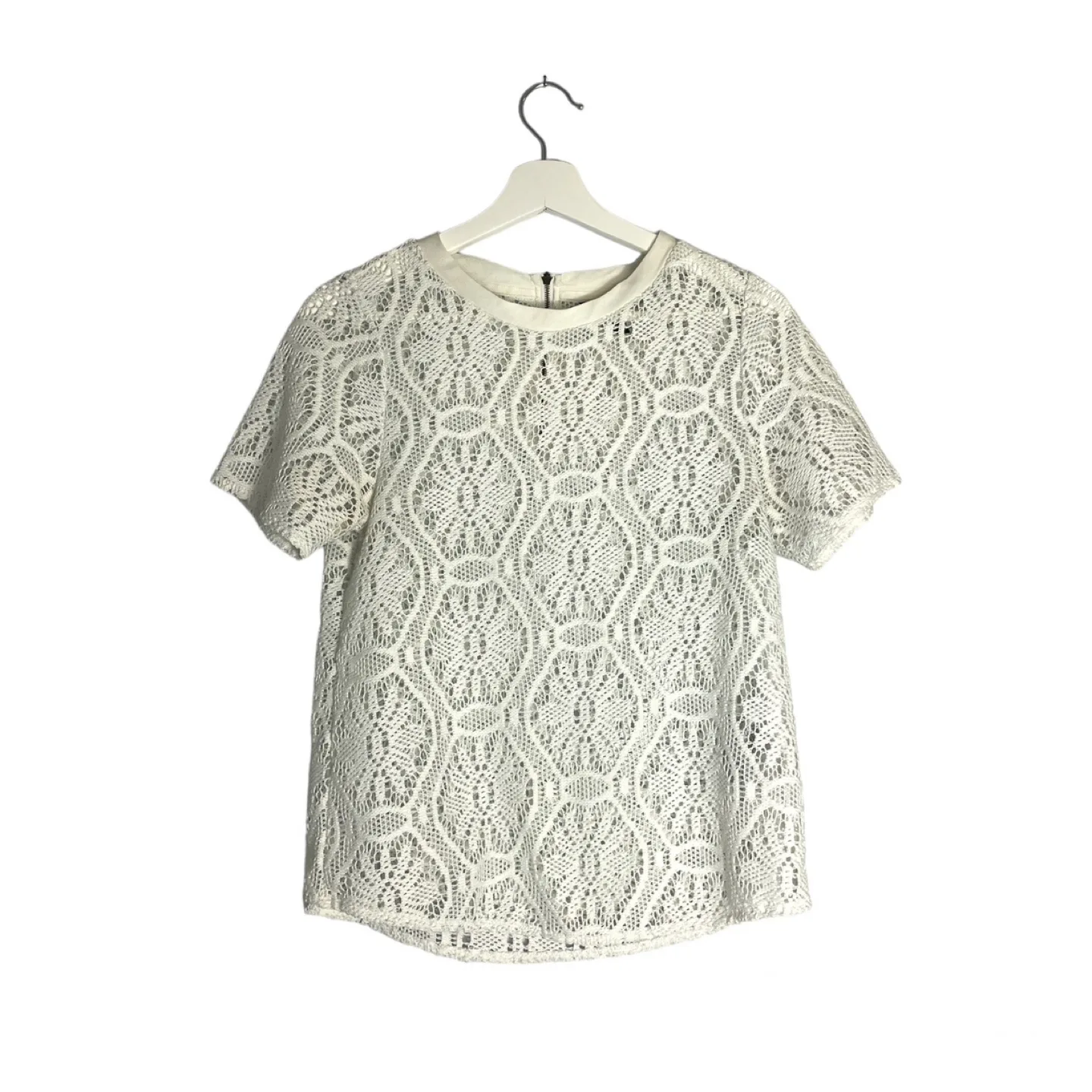 Banana Republic White Lace Shirttail Top Size S Petite image indicator(3)