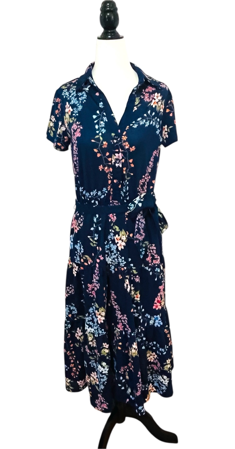 Jane and Delancey Navy Floral Midi Dress Small