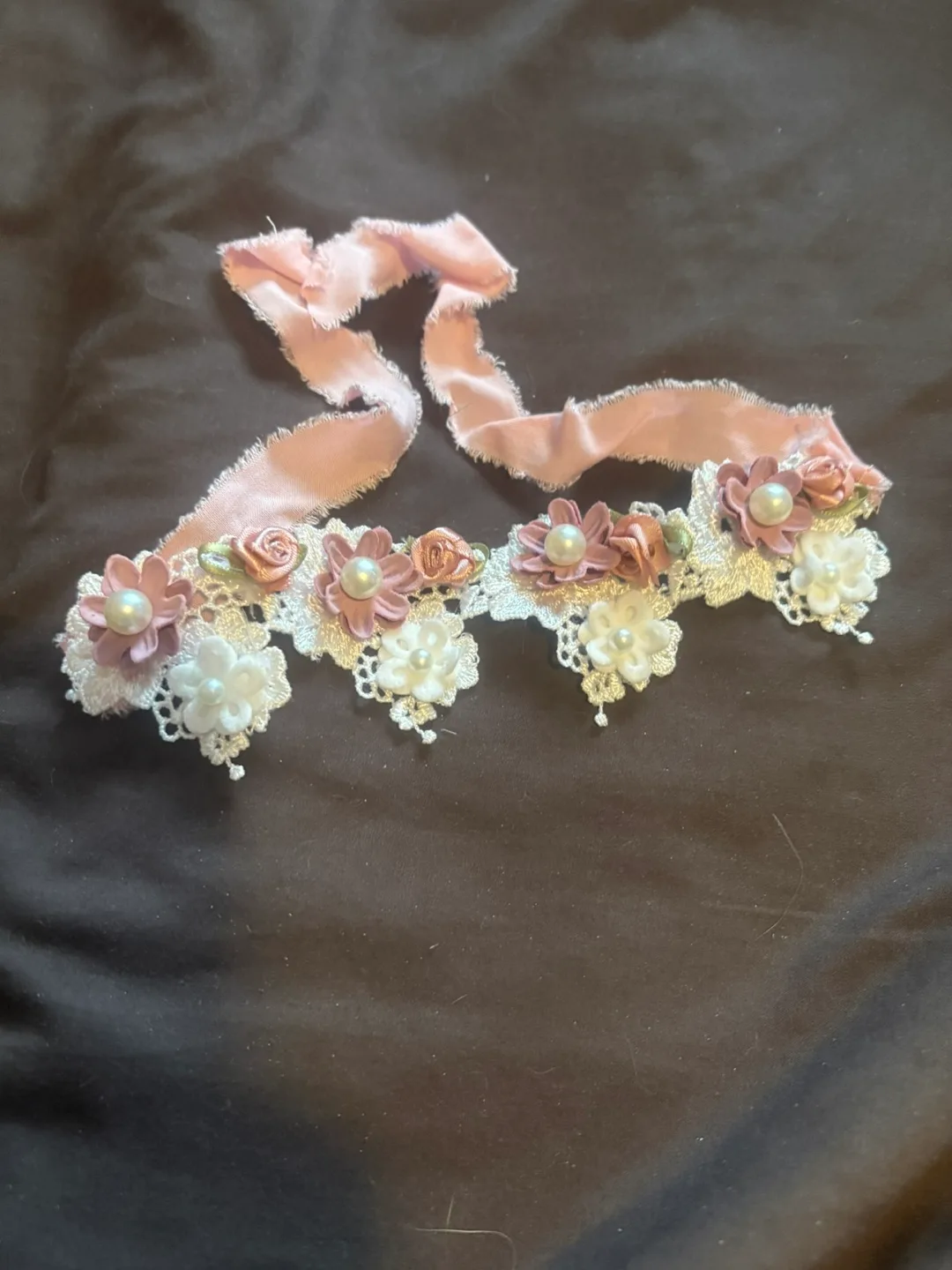 Handmade floral lace chokers with satin and velvet ribbon image indicator(2)