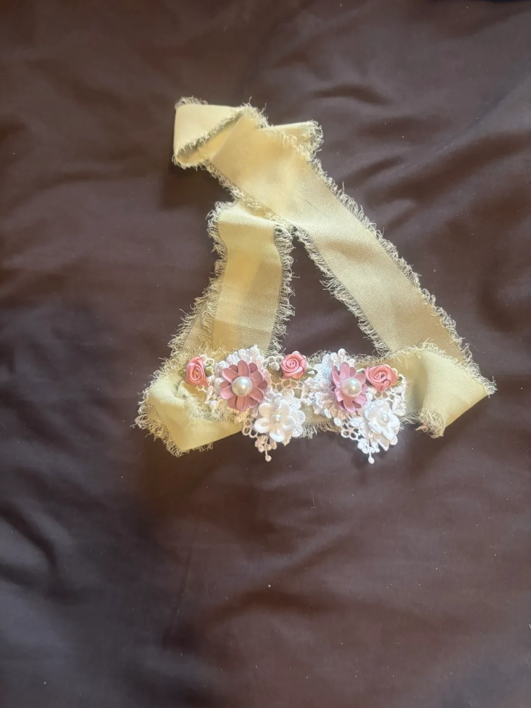 Handmade floral lace chokers with satin and velvet ribbon image indicator(6)