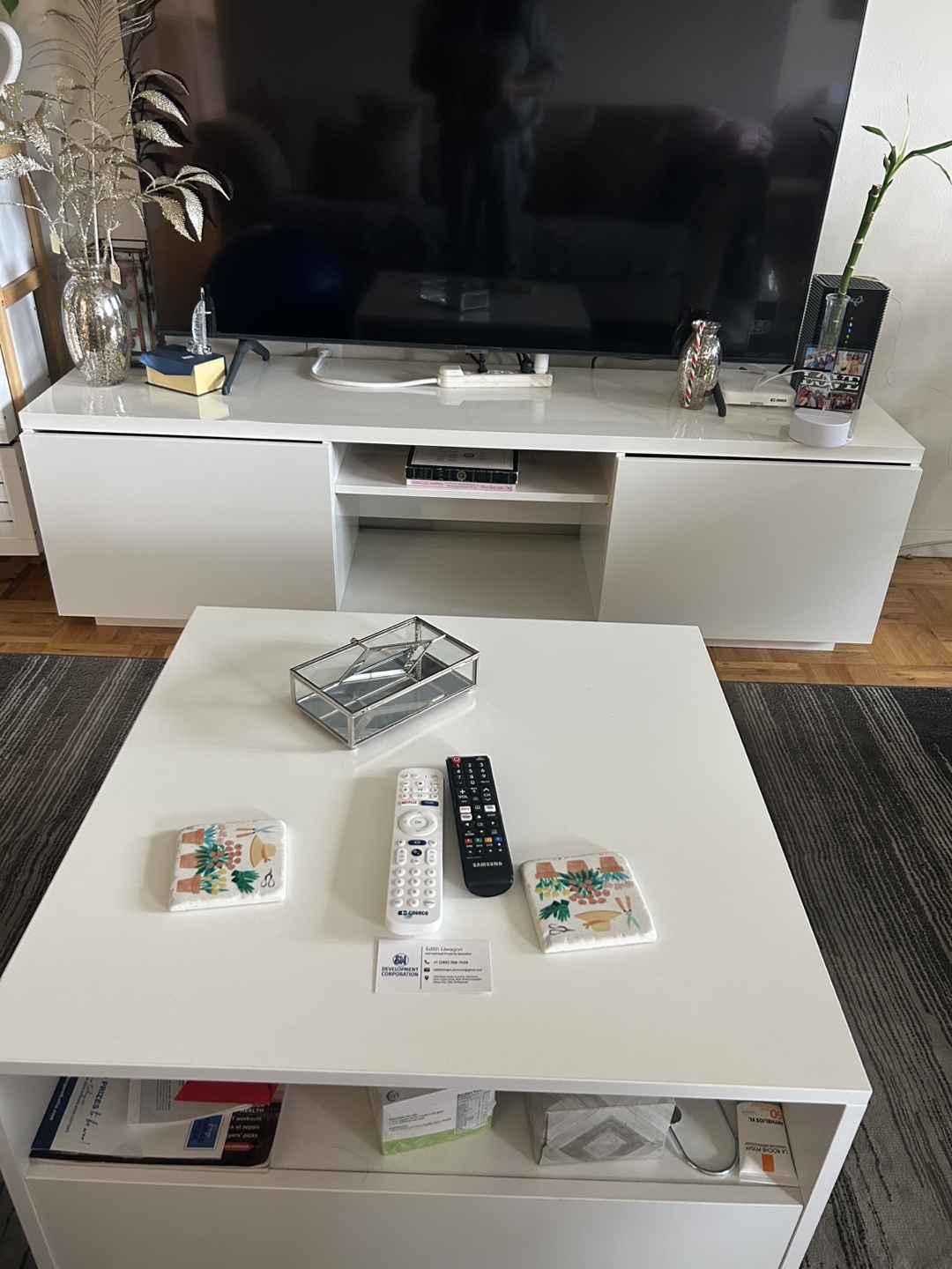 Modern White Entertainment Unit and Coffee Table Set