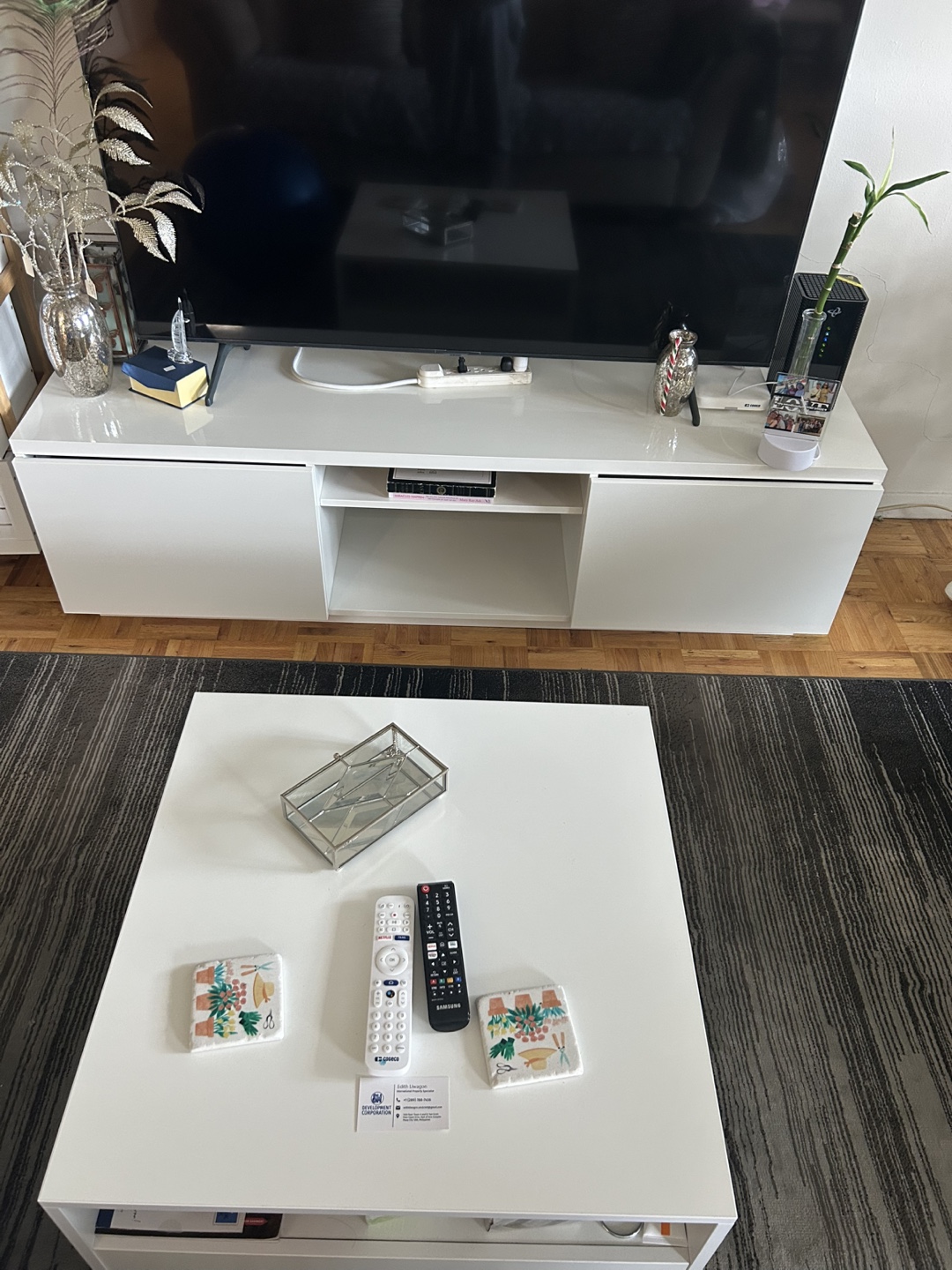 Modern White Entertainment Unit and Coffee Table Set - photo 2