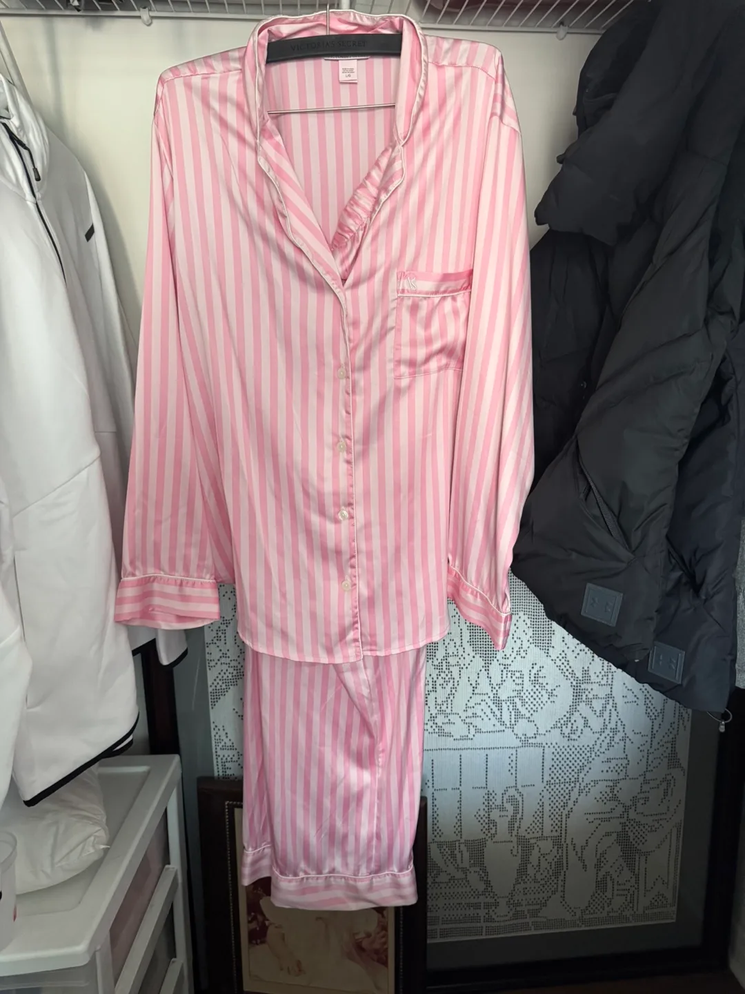 Victorias Secret Pink Striped Pajama Set thumbnail