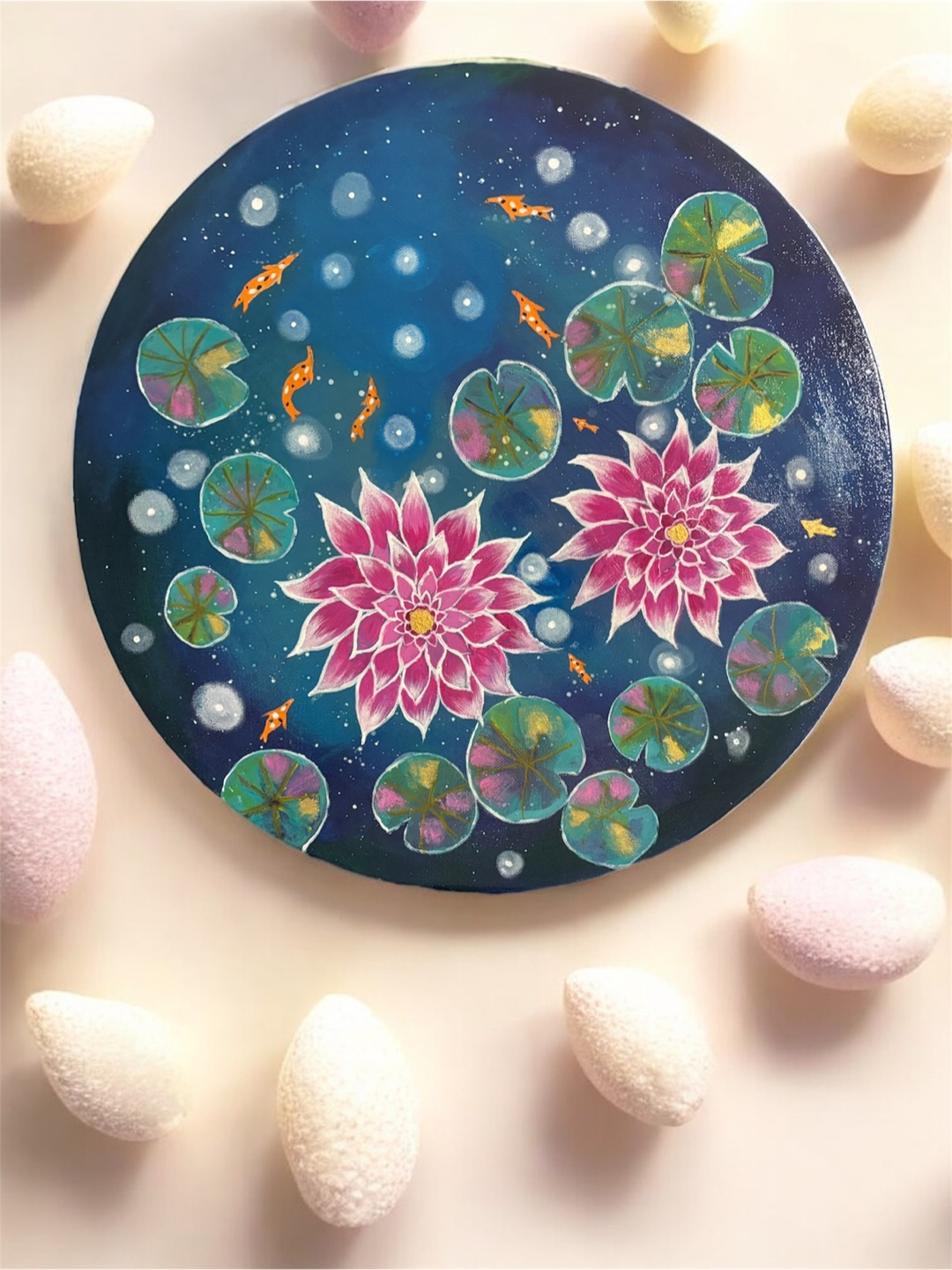 Hand-painted Round Art - Lotus Pond - photo 2