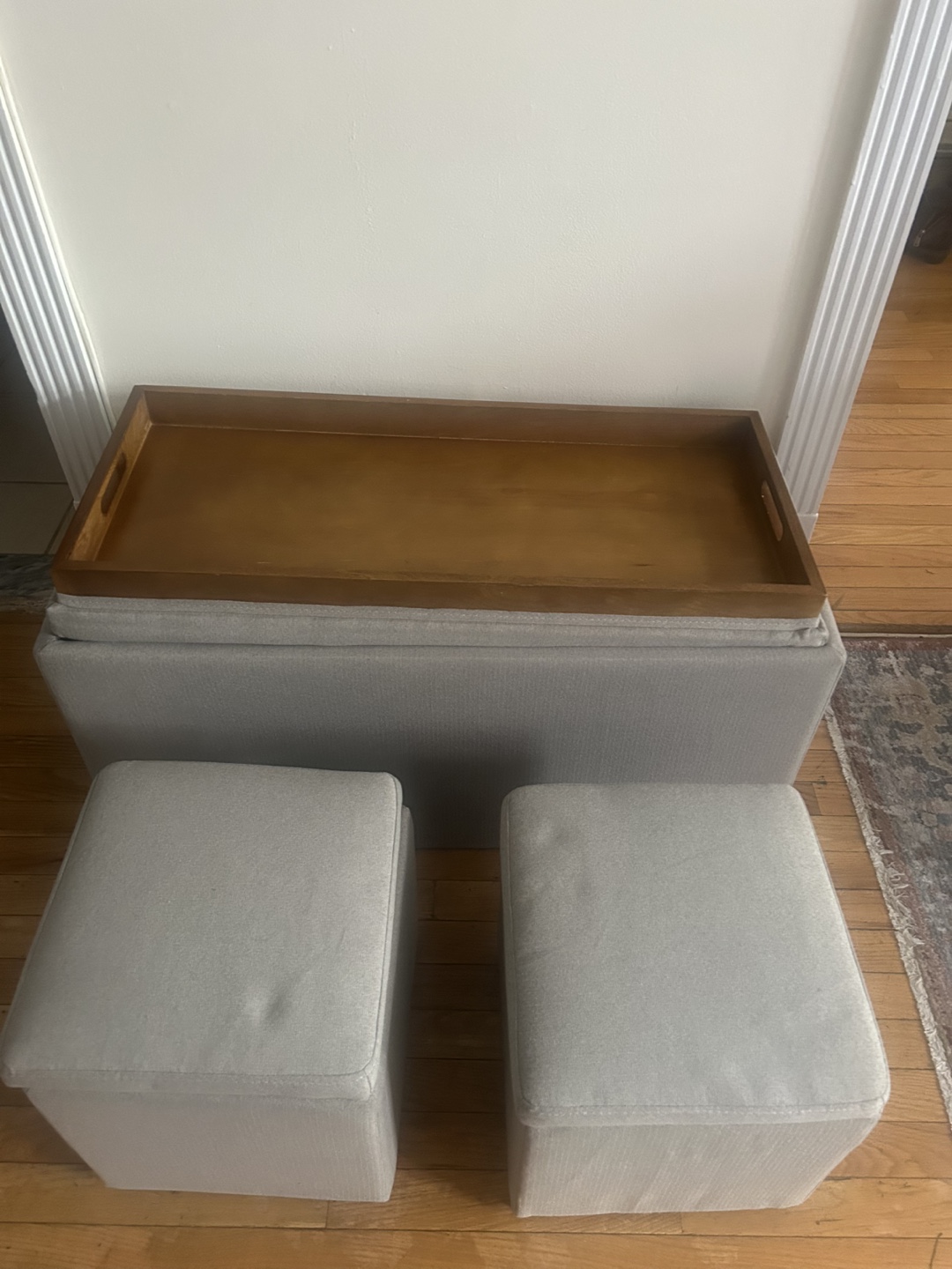 Storage Ottoman with Wooden Tray and Two Small Ottomans - photo 3