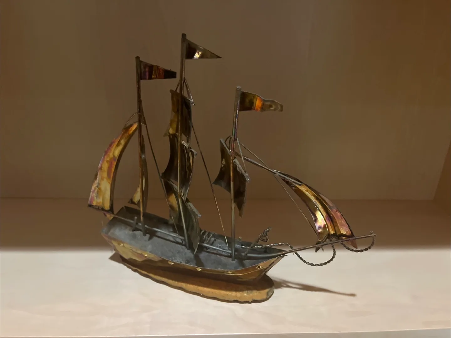 Vintage Metal Ship Sculpture thumbnail
