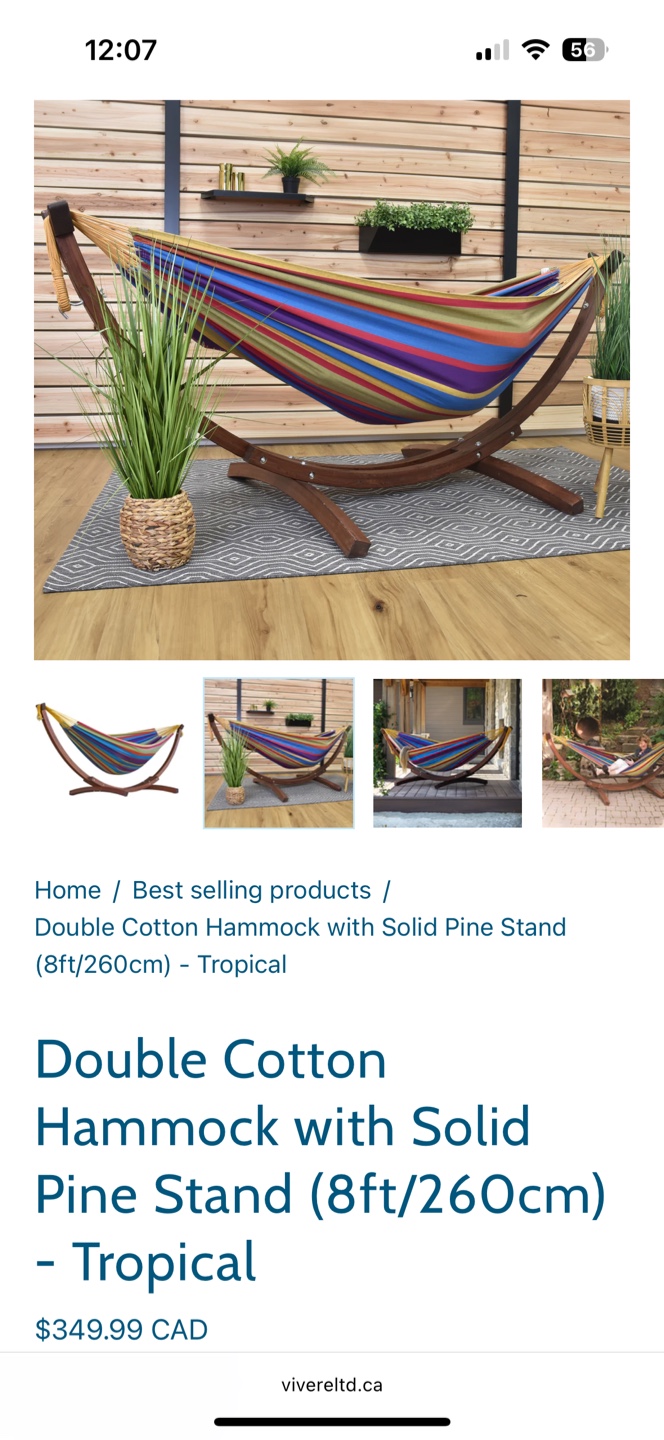 Double Cotton Hammock with Solid Pine Stand - photo 2