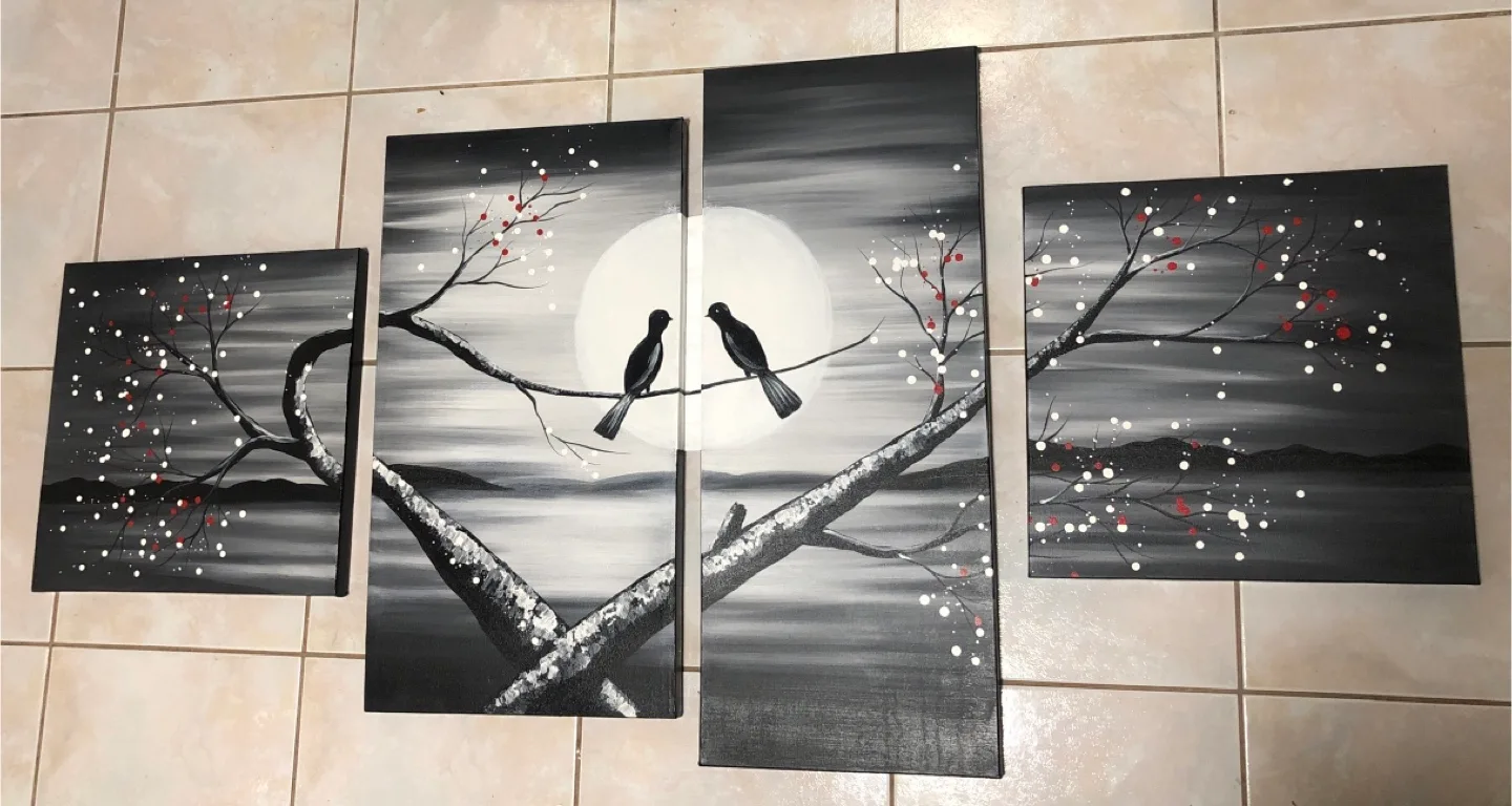 4-Piece Canvas Art - Love Birds - Pictures Hanging Wall Art thumbnail
