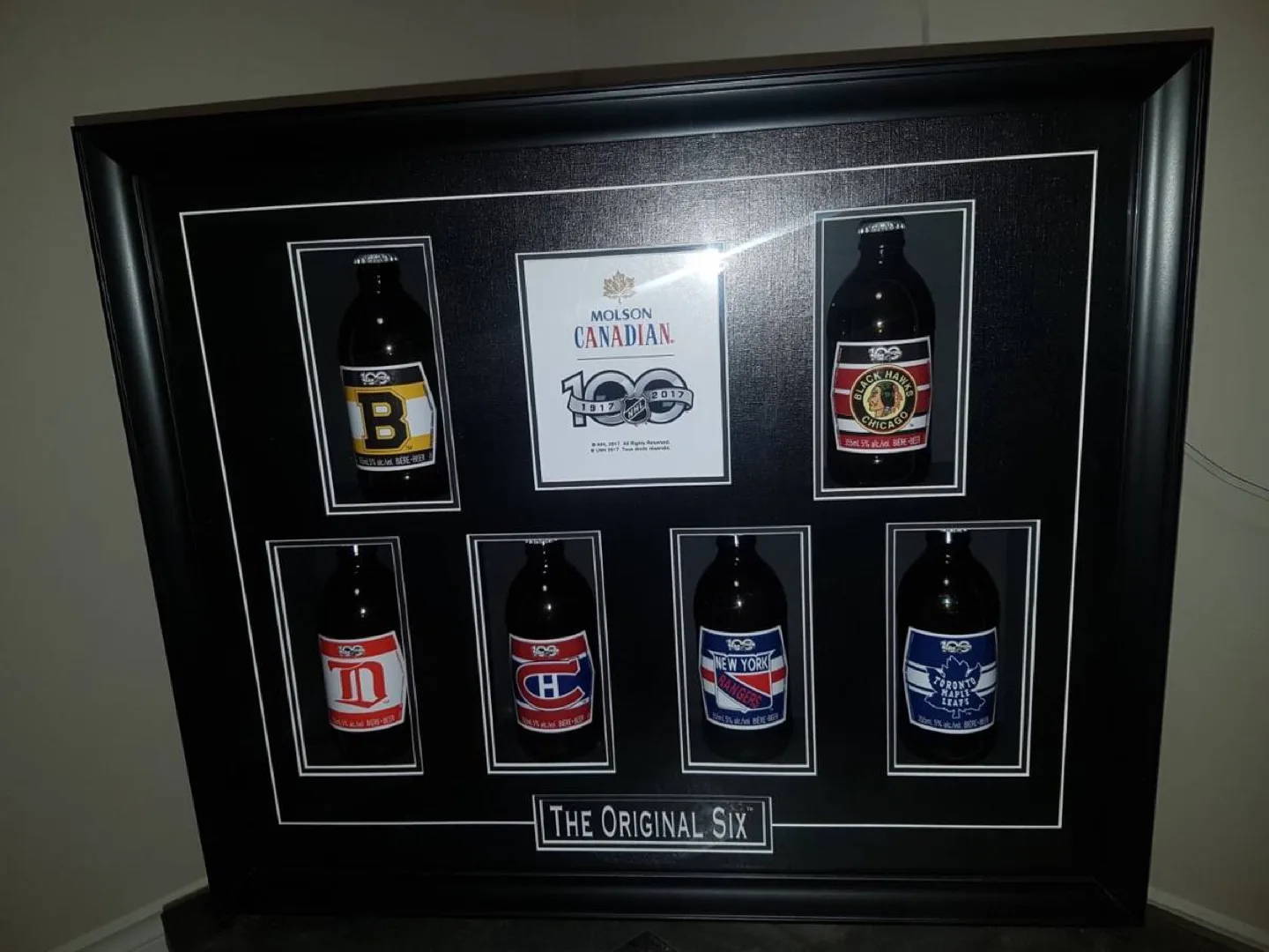 Framed Molson Canadian Original Six Beer Bottles thumbnail