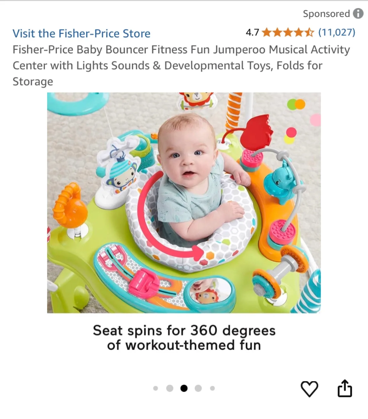 Fisher-Price Baby Bouncer Fitness Fun Jumperoo Activity Center thumbnail