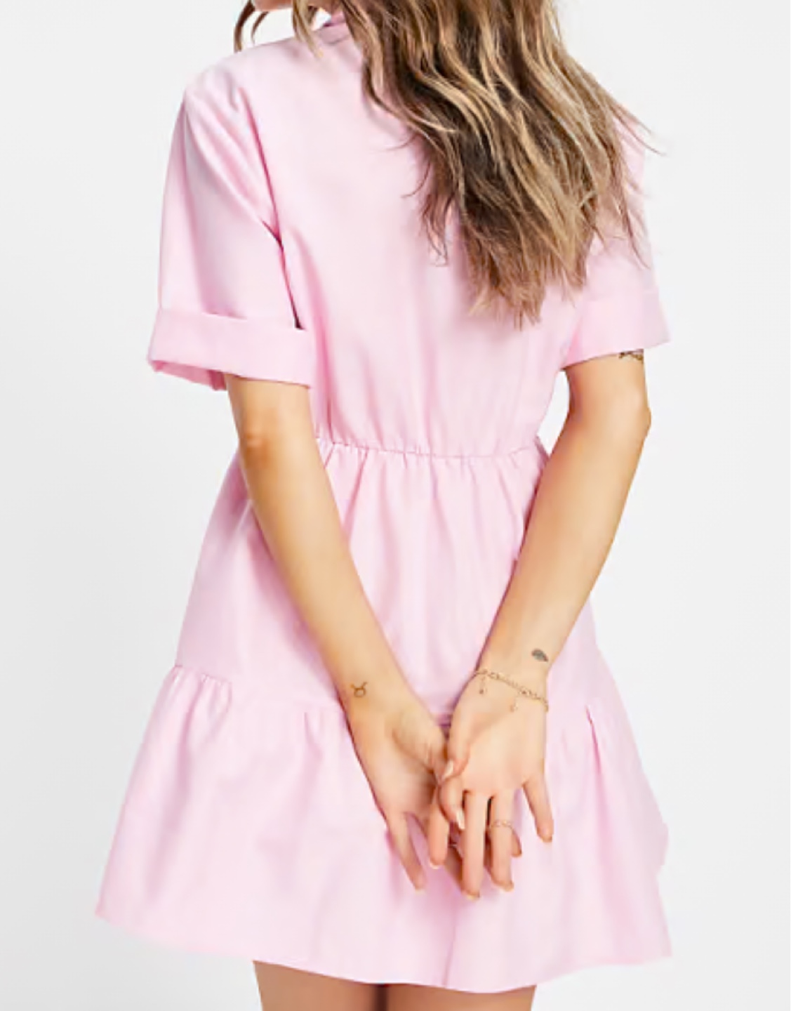 Pink Tiered Mini Poplin Shirt Dress - photo 2