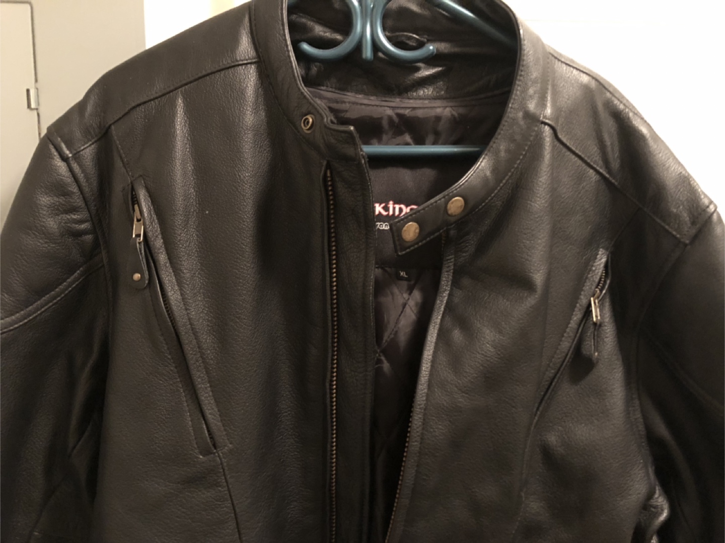Motorcycle black leather jacket with removable liner, XL. - photo 3