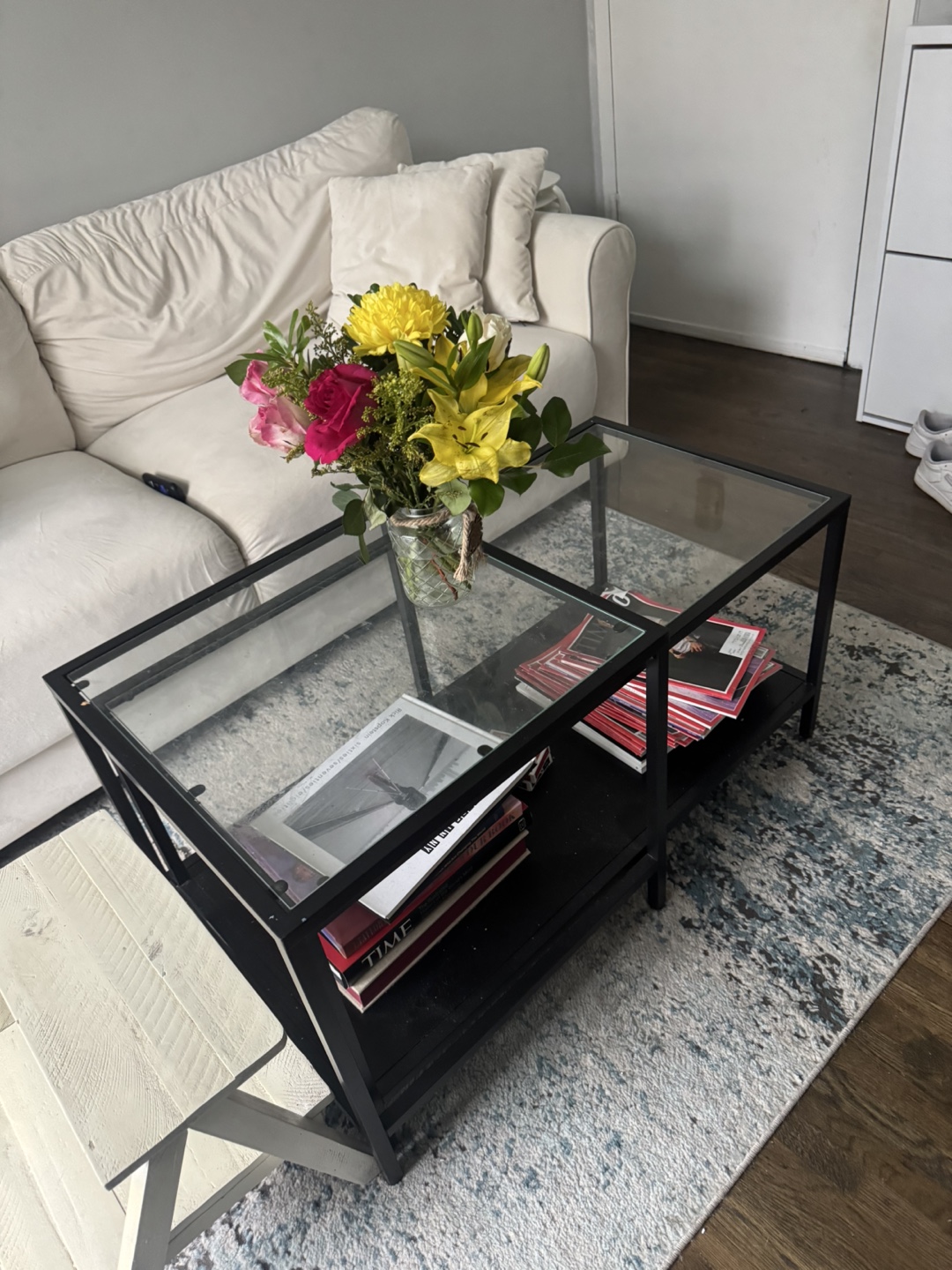 2pc Black Metal and Glass Coffee Table