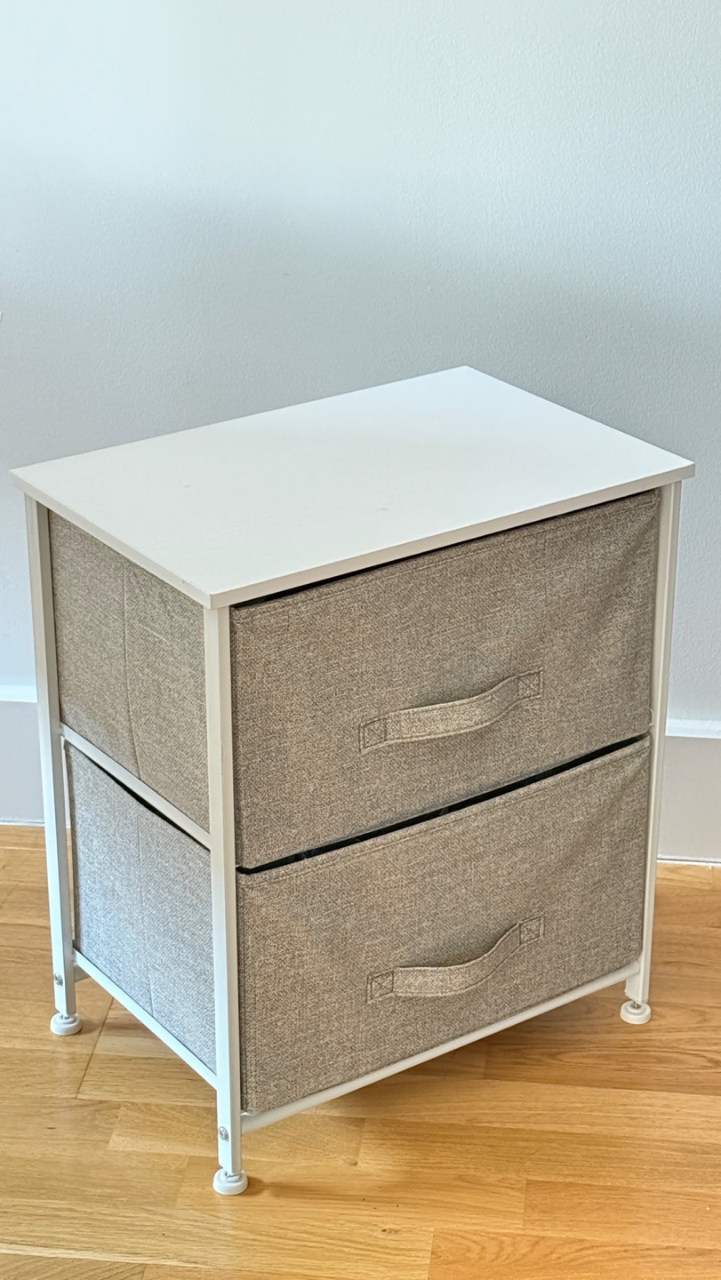 White and Gray 2-Drawer Nightstand