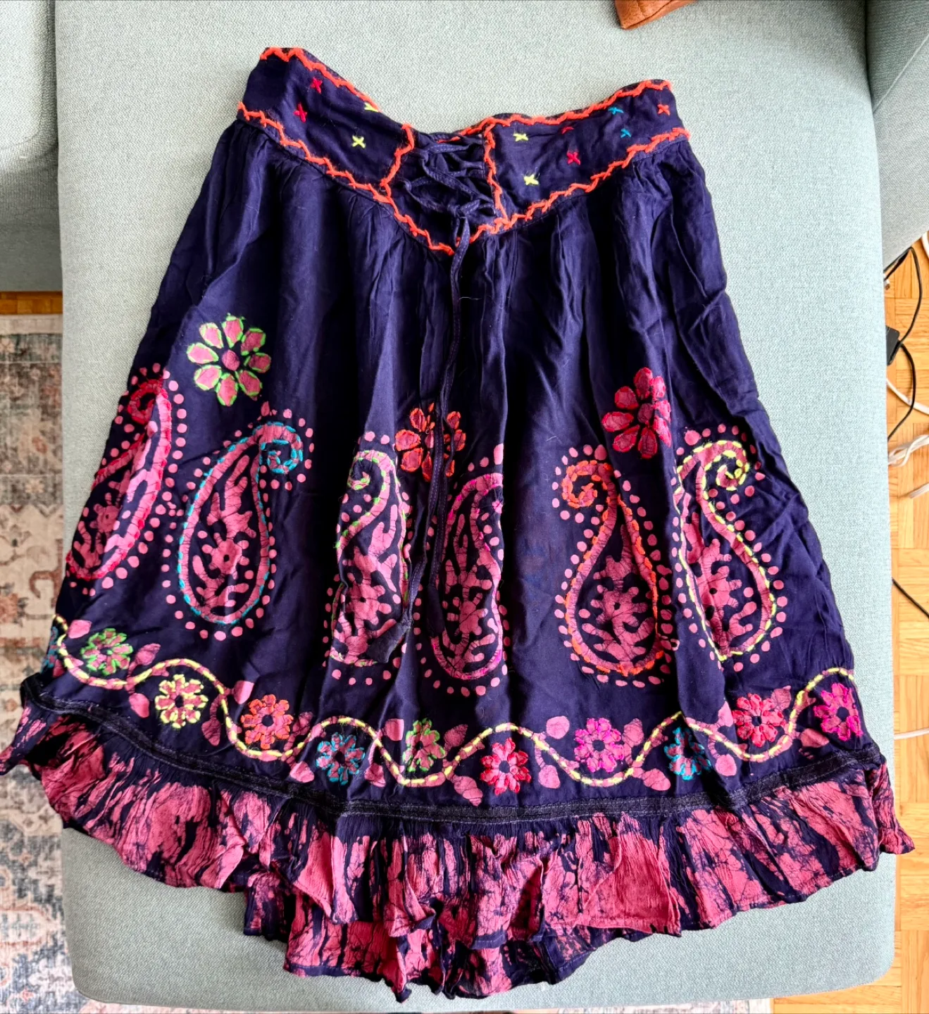 Women’s Tibetan/Bohemian Midi Skirt - US Size 4/Blue (Indigo) thumbnail