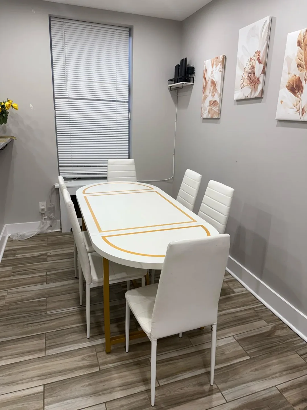 Modern,gold and White, Oval Dining Room Table for 6 People thumbnail