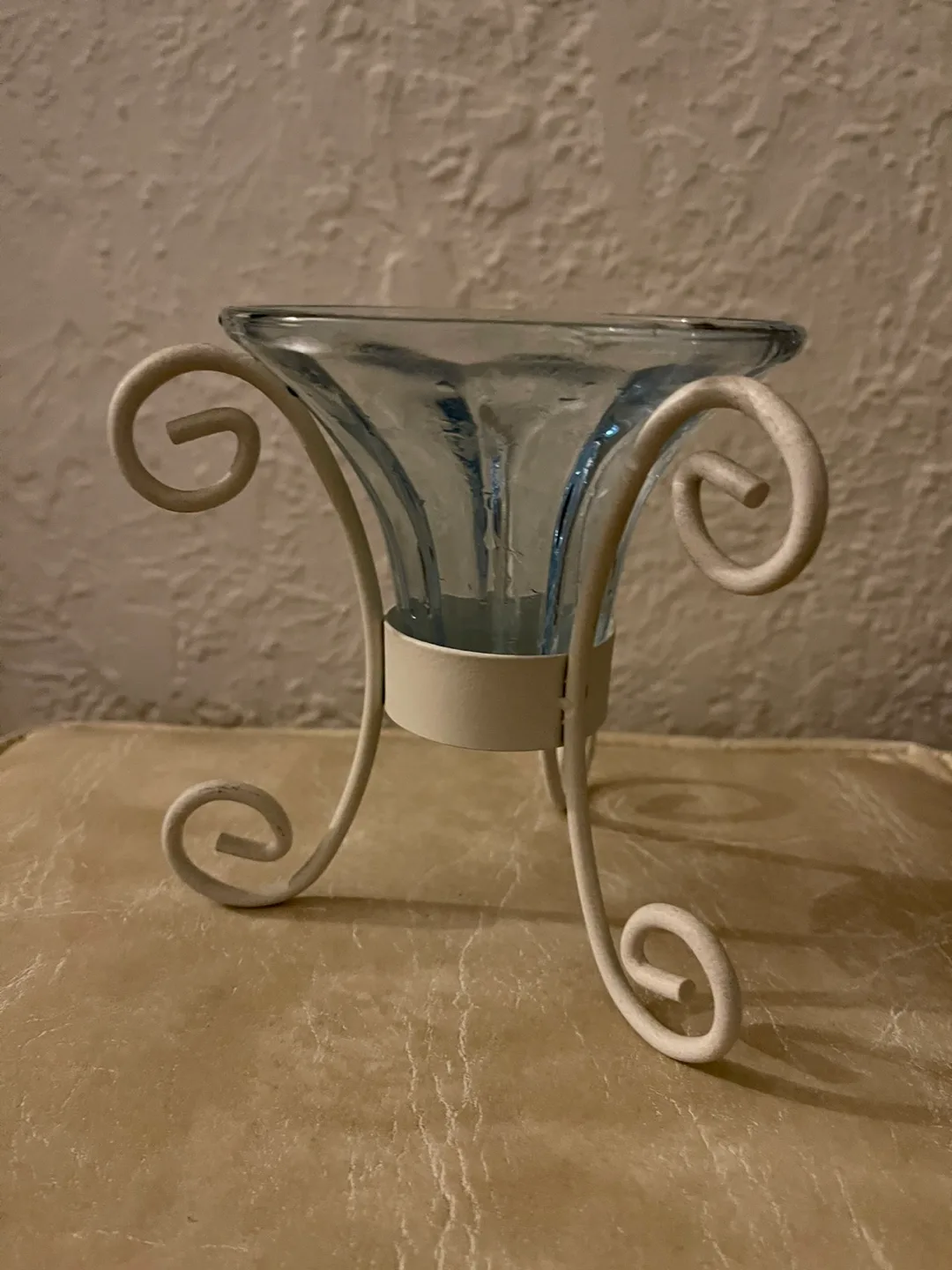 Glass Candle Holder with White Metal Stand thumbnail