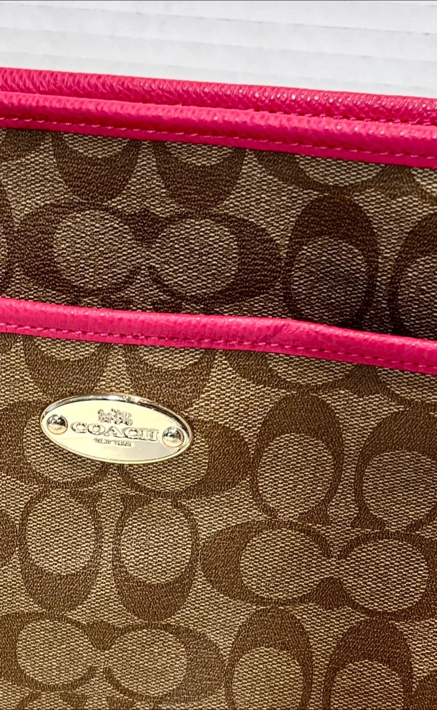 Coach Signature Crossbody Bag Tan/ Pink - Wear On Bottom Corners image indicator(2)