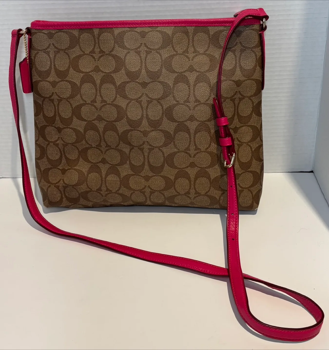 Coach Signature Crossbody Bag Tan/ Pink - Wear On Bottom Corners image indicator(3)