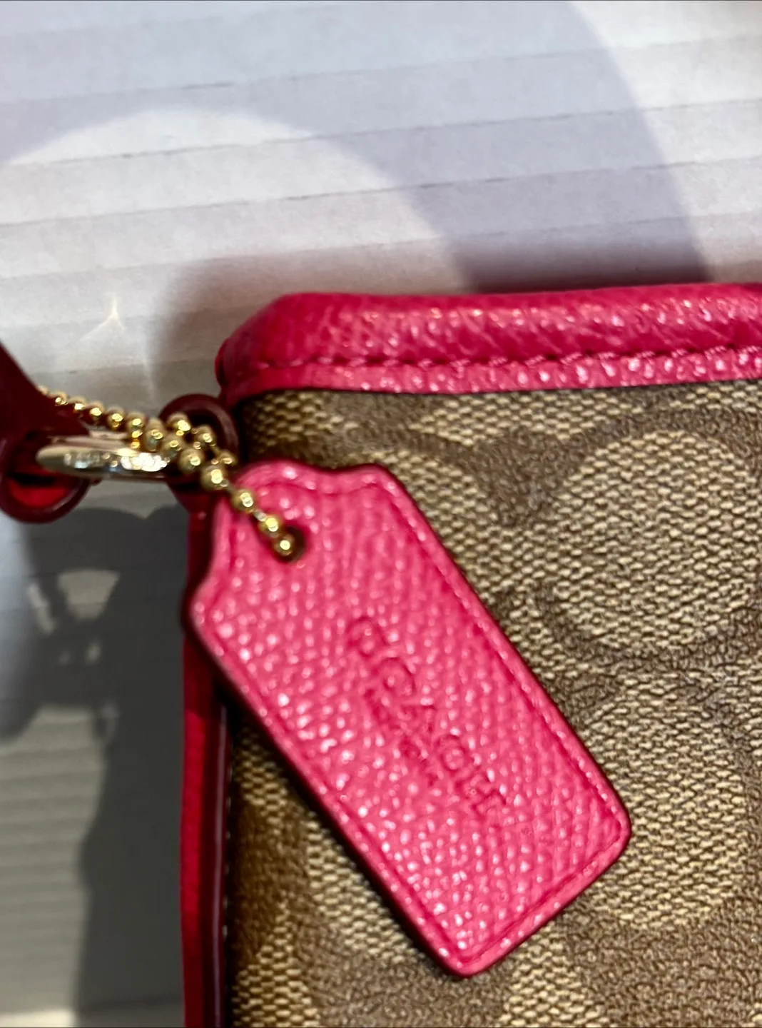 Coach Signature Crossbody Bag Tan/ Pink - Wear On Bottom Corners image indicator(5)