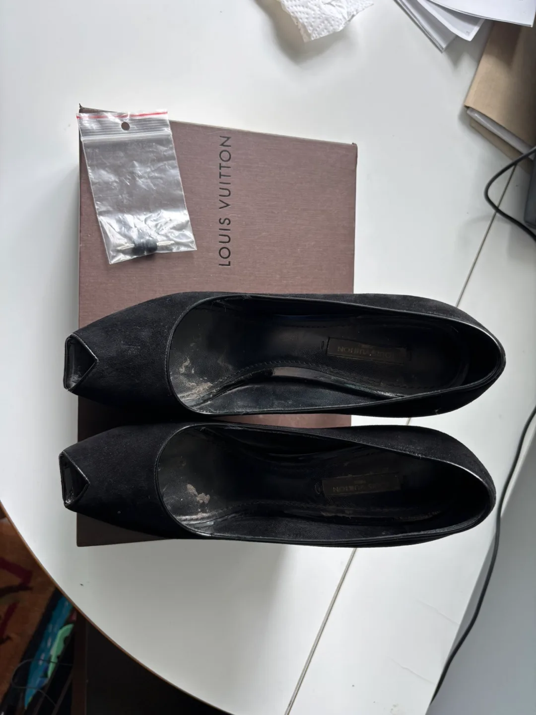 Women’s size 37 European Louis Vuitton Black Suede Heels thumbnail